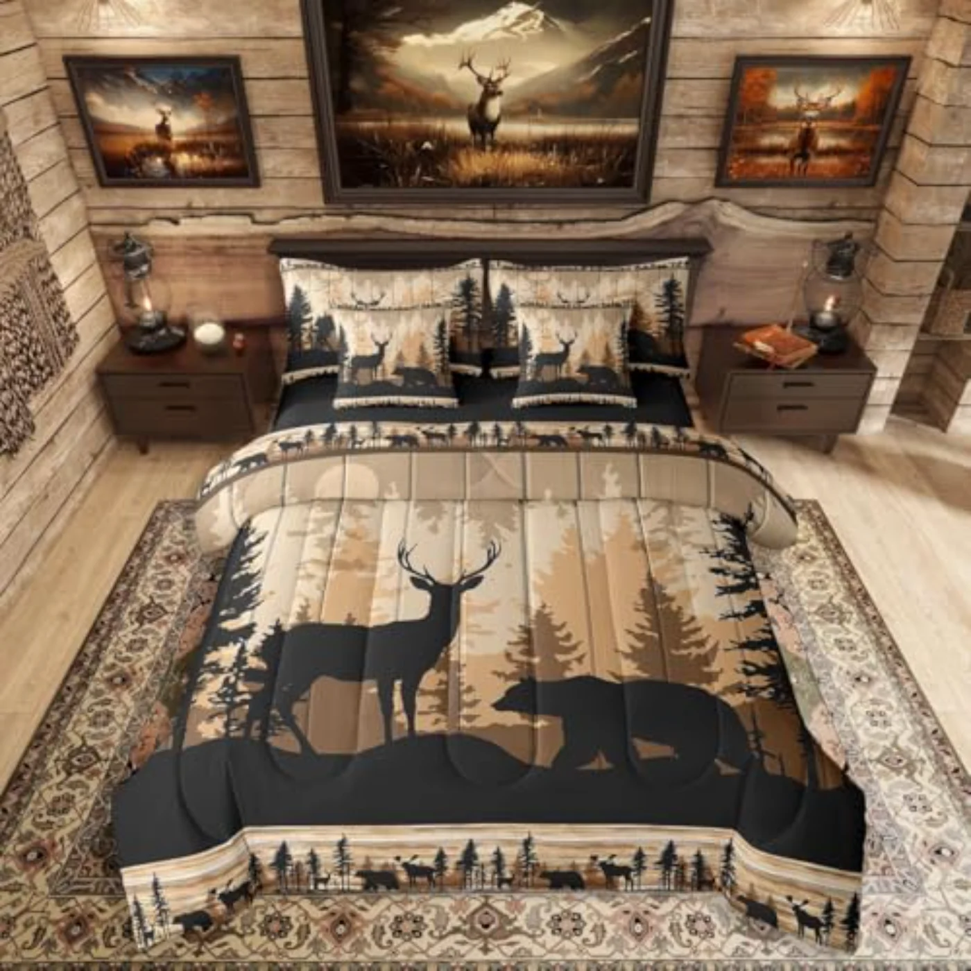 Rustic Cabin Sheets Deer Bear Comforter Set, Queen