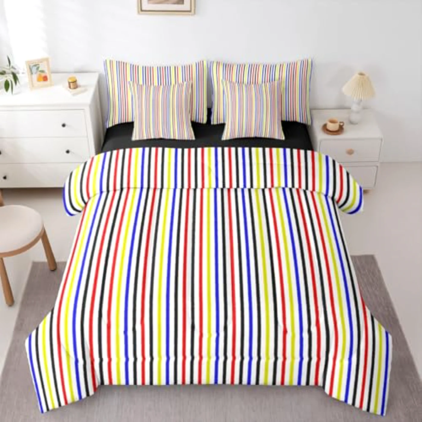 Lines Stripe Colorful Rainbow - Comforter Set, King