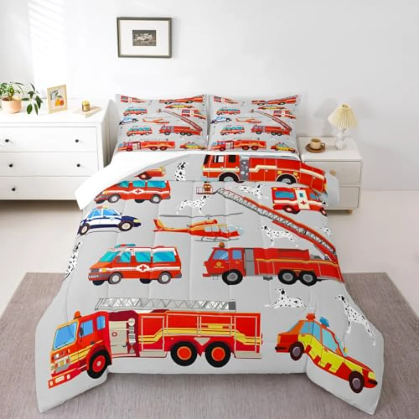 Fire Truck Red Fire Engine Comforter Set, Full