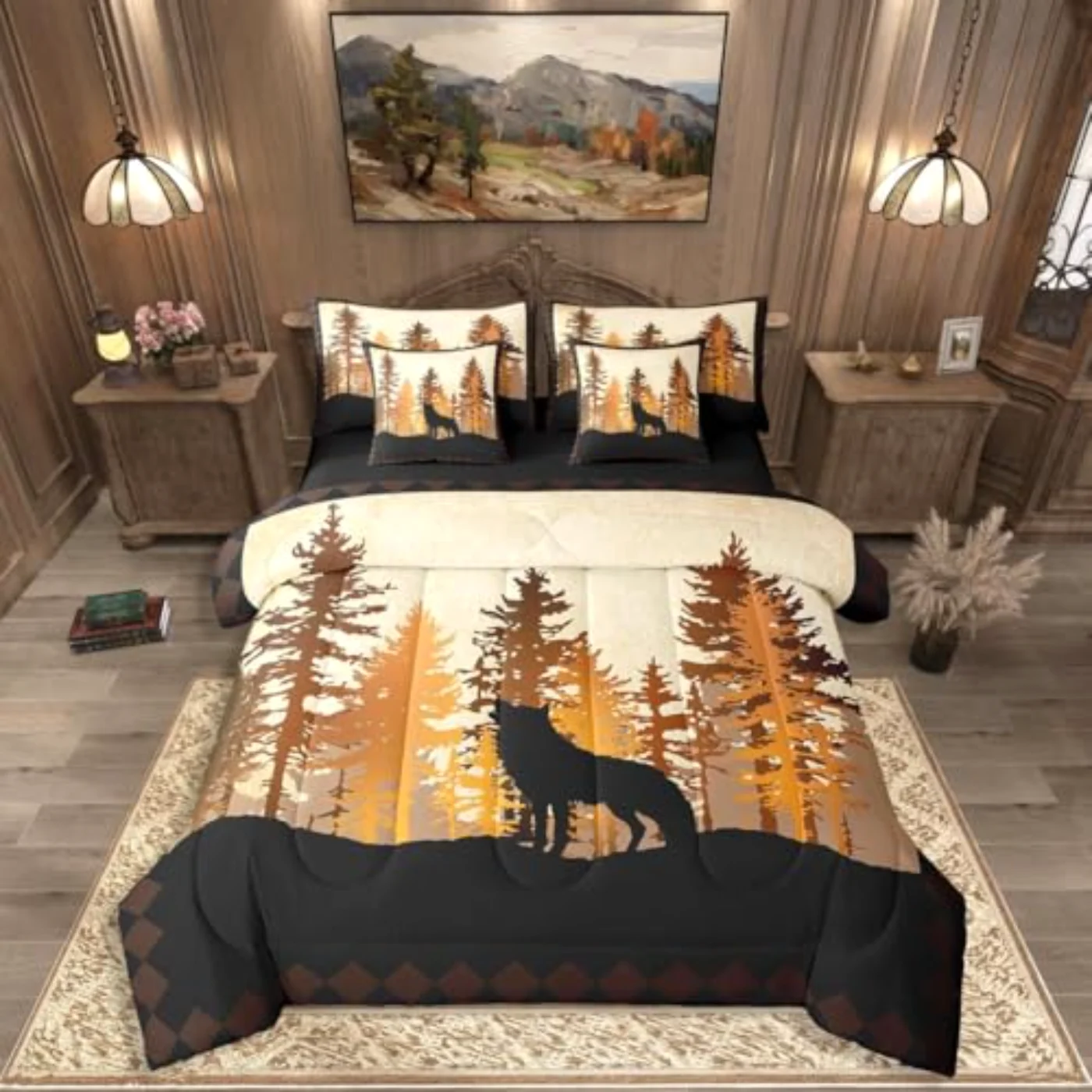 Rustic Cabin Sheets Woodland Wildlife Comforter Set, Queen