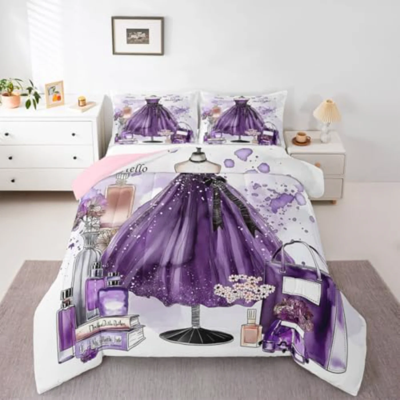 Modern Fashion Purple Dress Purple Comforter Set, Queen