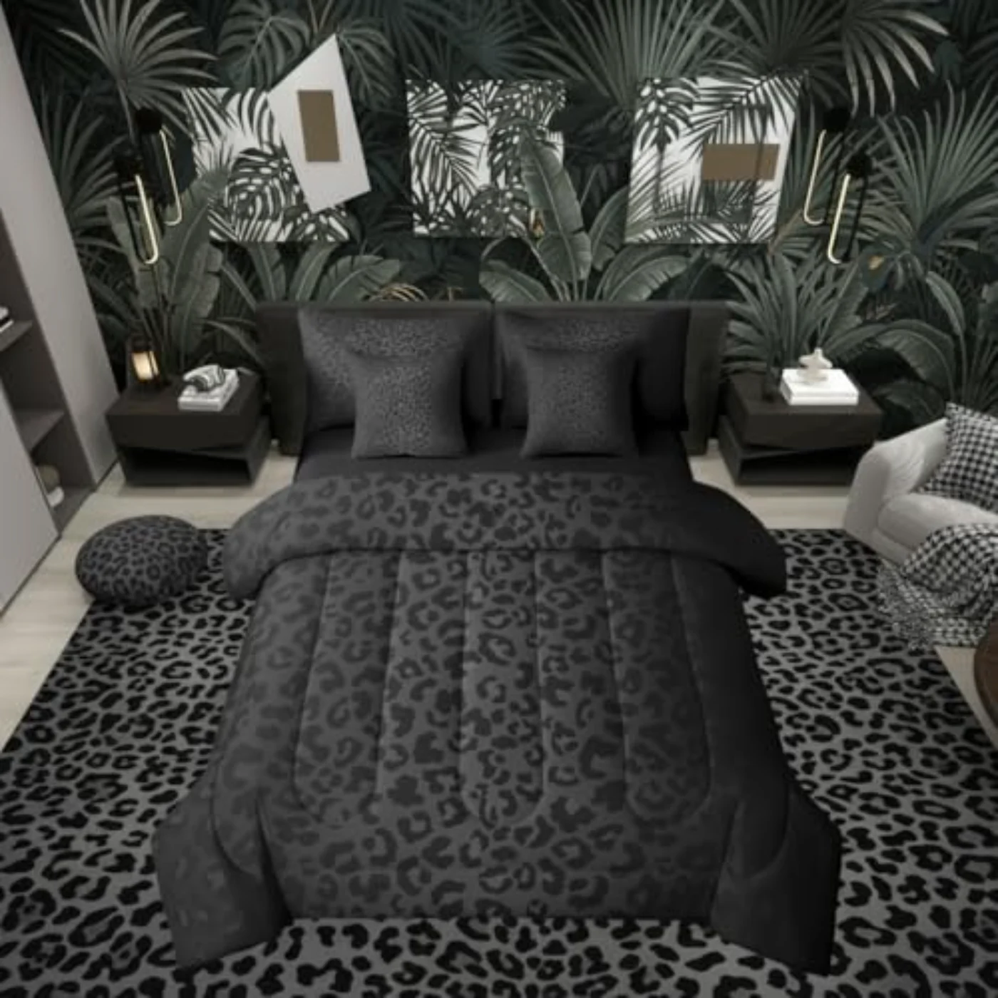 Black Ombre Grey Leopard Print Comforter (DQ3H)
