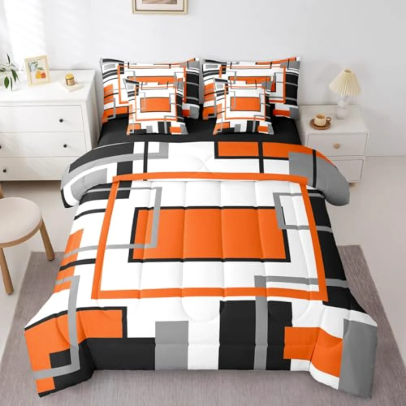 Orange White Comforter Set, King