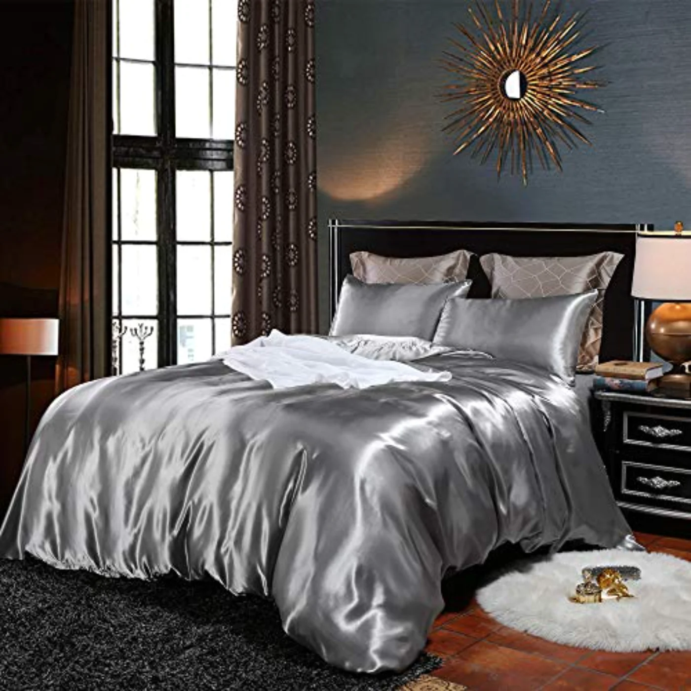 Hotel Grey Silk Like Satin Duvet Cover, Queen