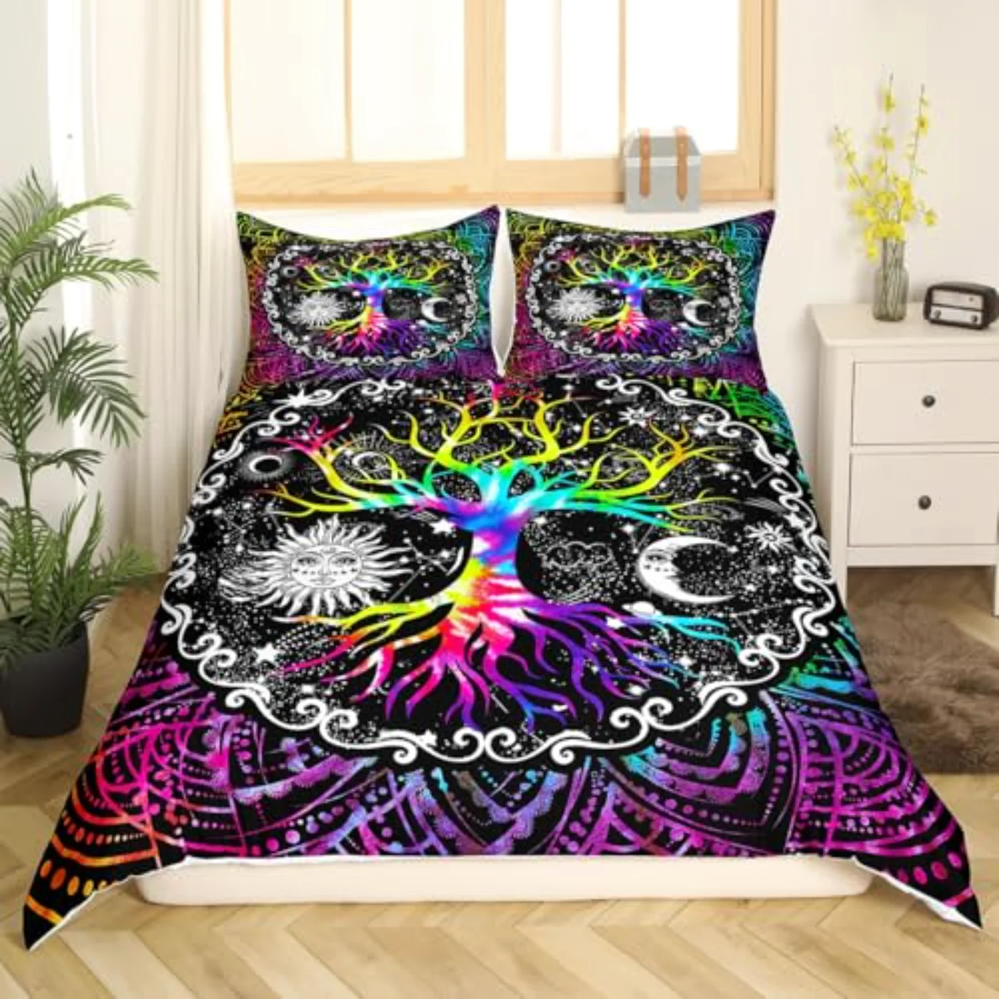 Sun Moon Duvet Cover, Twin, Black (7DQ1)