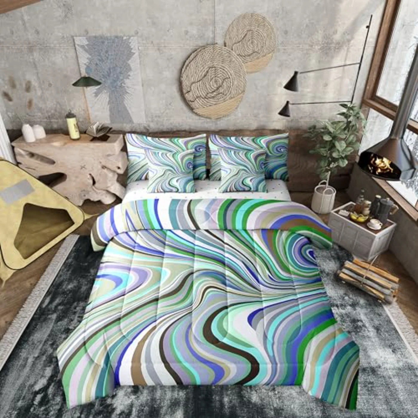 Abstract In Bag Rainbow Stripe Comforter Set, King