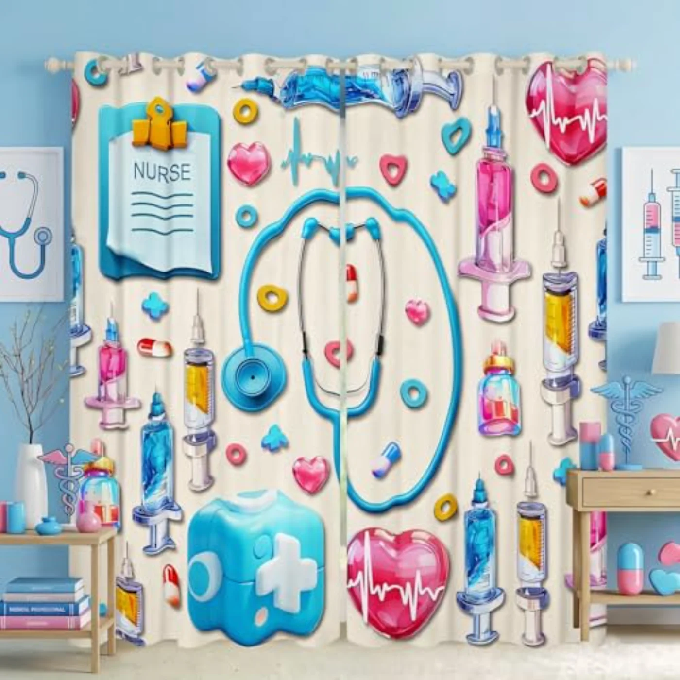D Cartoon Nurse Blackout Curtains Curtains