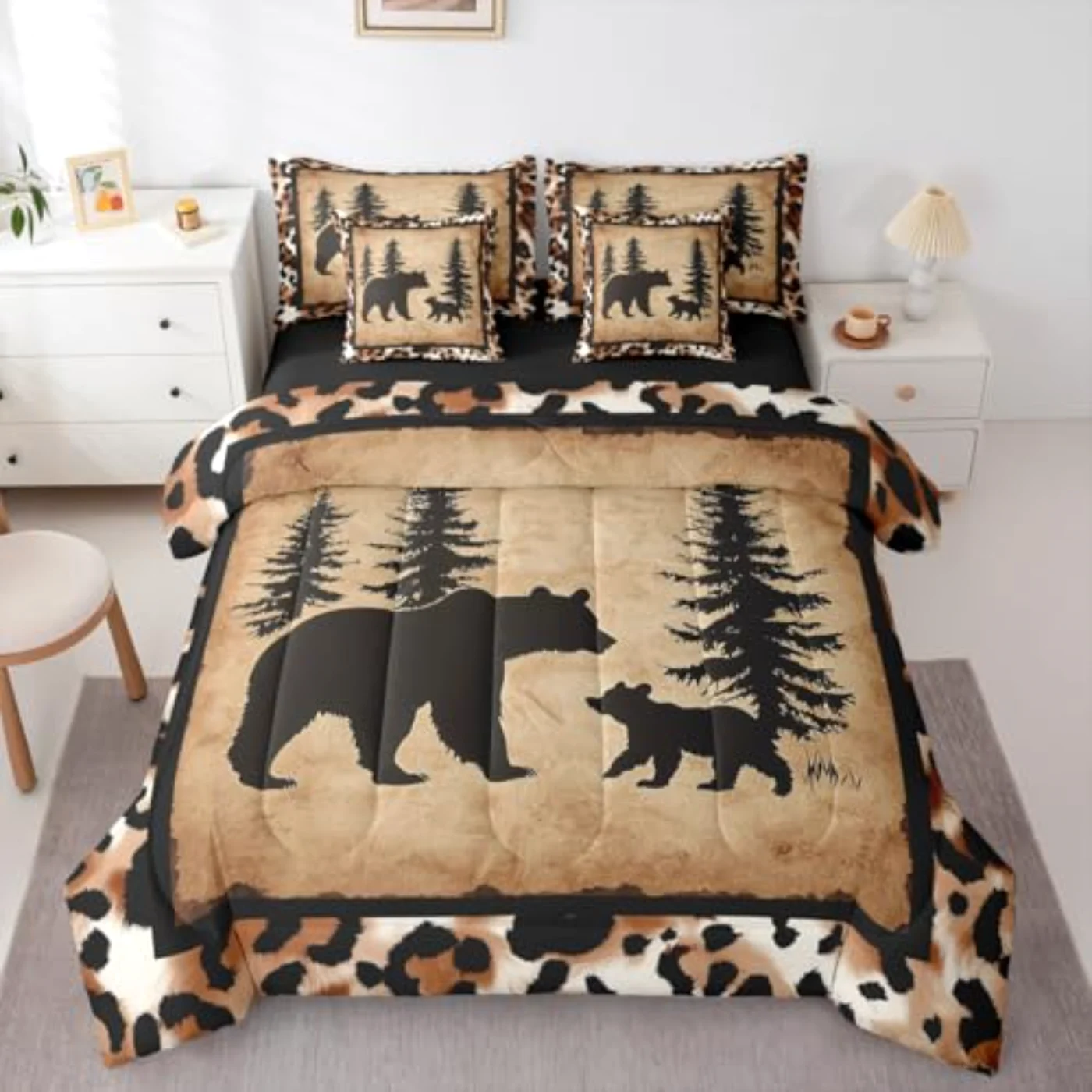 Rustic Bear Family In Bag Comforter Set, Queen