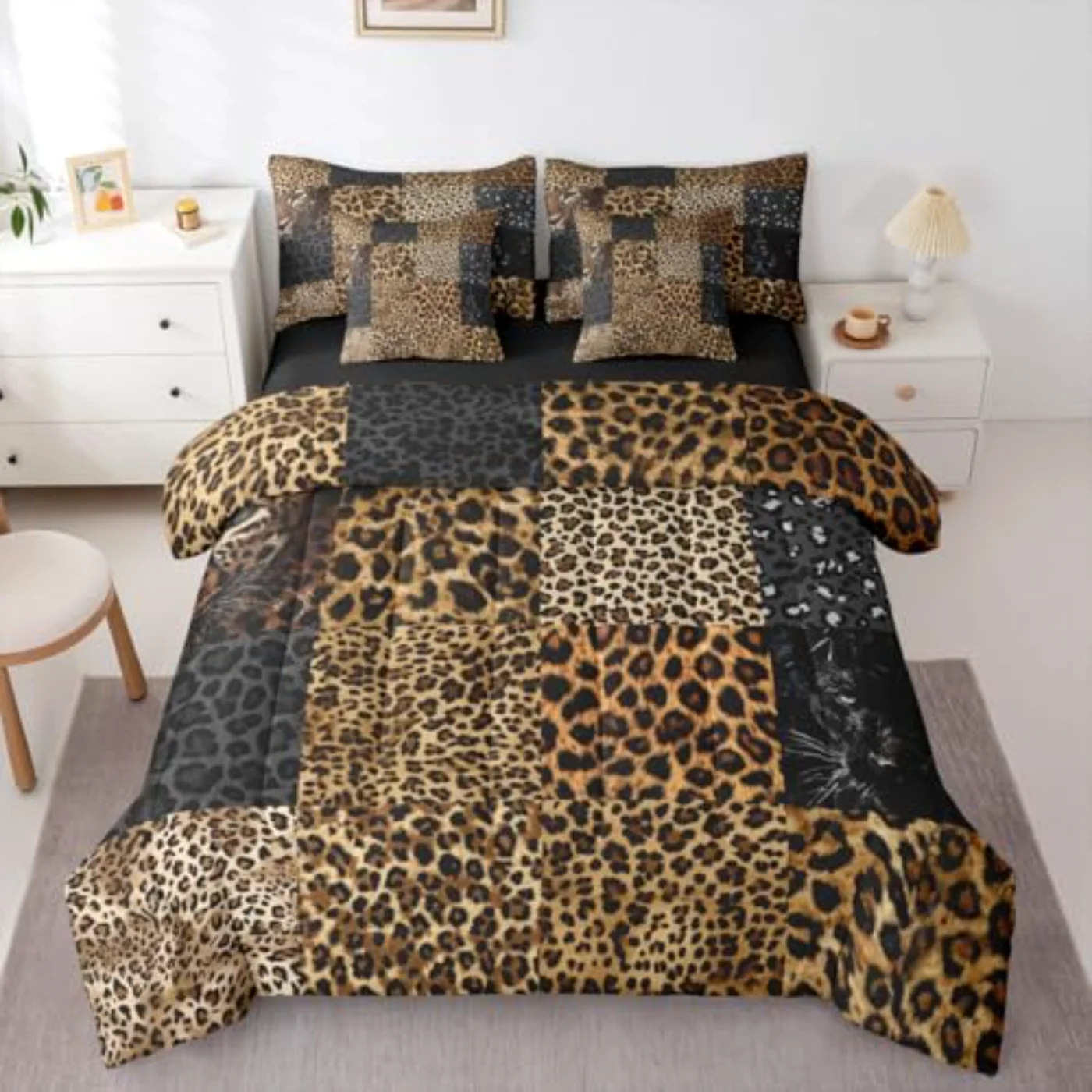 Leopard Print Brown Black Cheetah Comforter Set, King