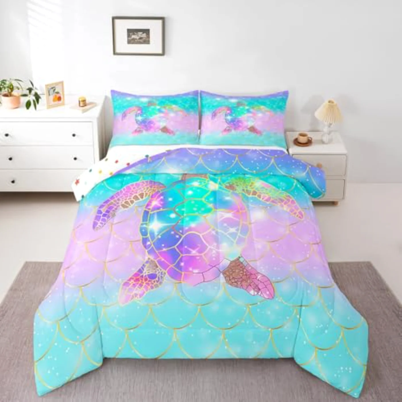 Mermaid Scales Girls Comforter Set, Twin