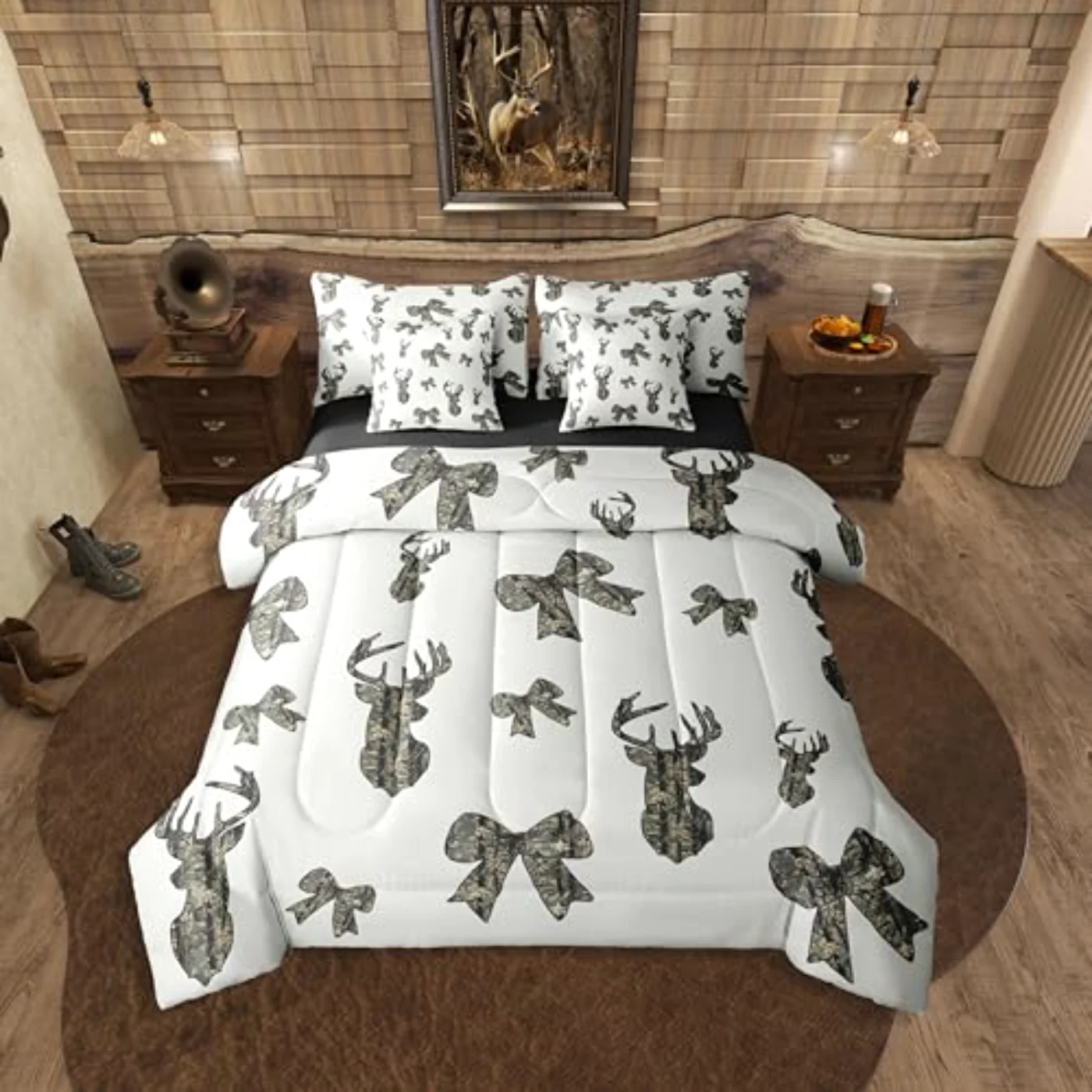 Camouflage Deer Bow In Bag Comforter Set, Queen