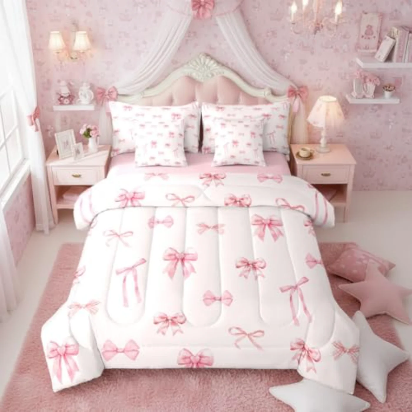 Pink Bow - Cute Bowknot Comforter Set, Twin