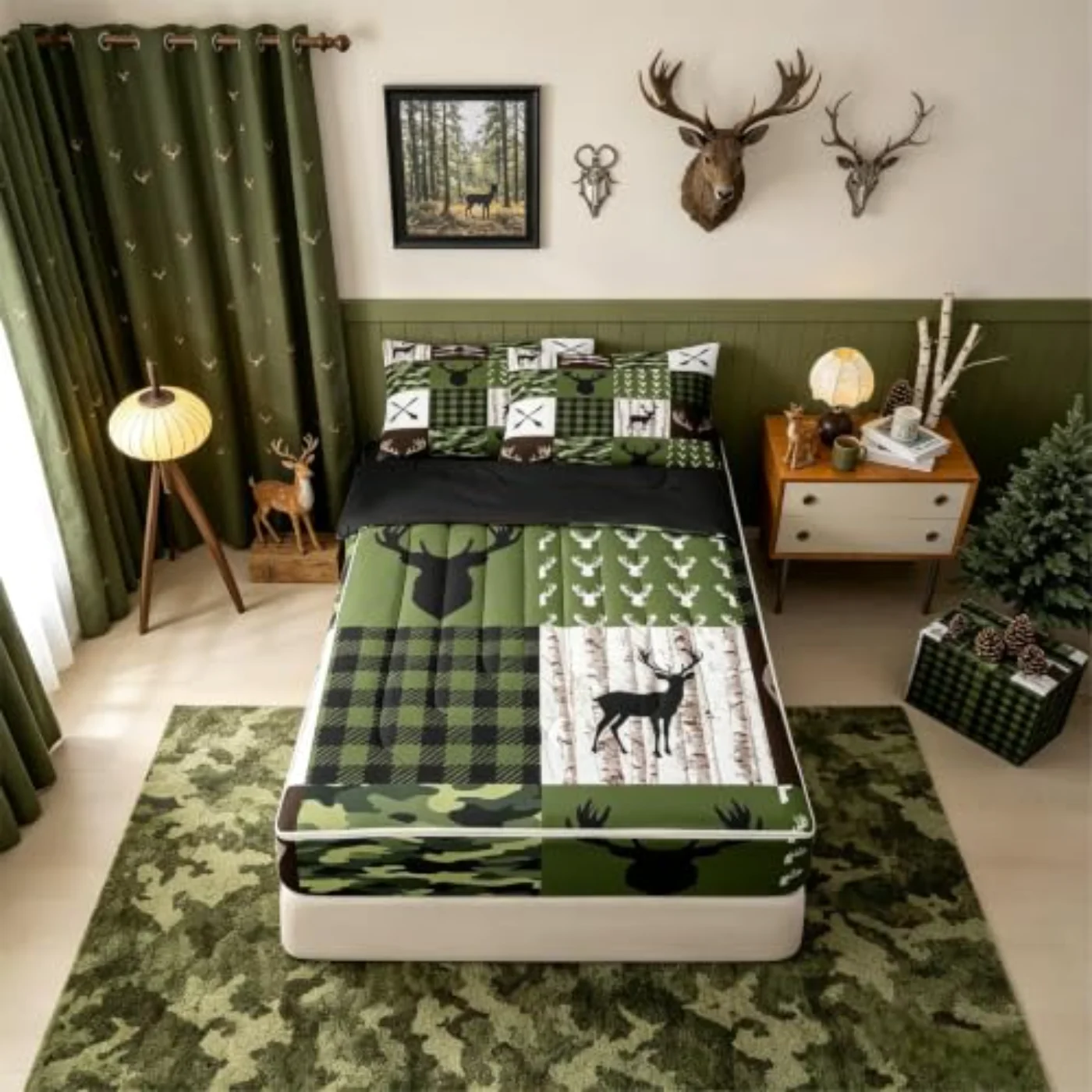 Hunting Zipper Green Camo Zip Comforter Set, Twin