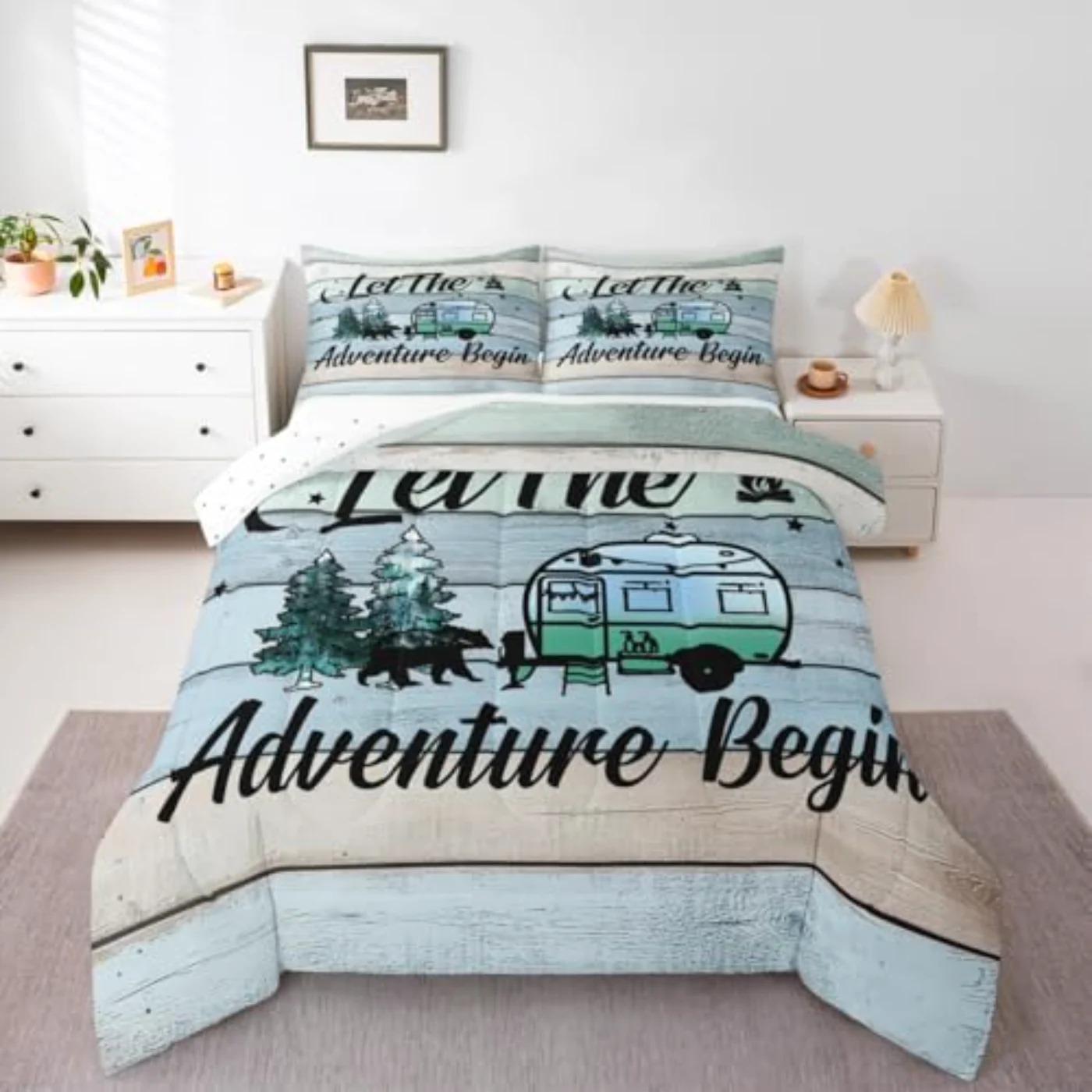 Camper Happy Camping Pine Tree Comforter Set, Twin