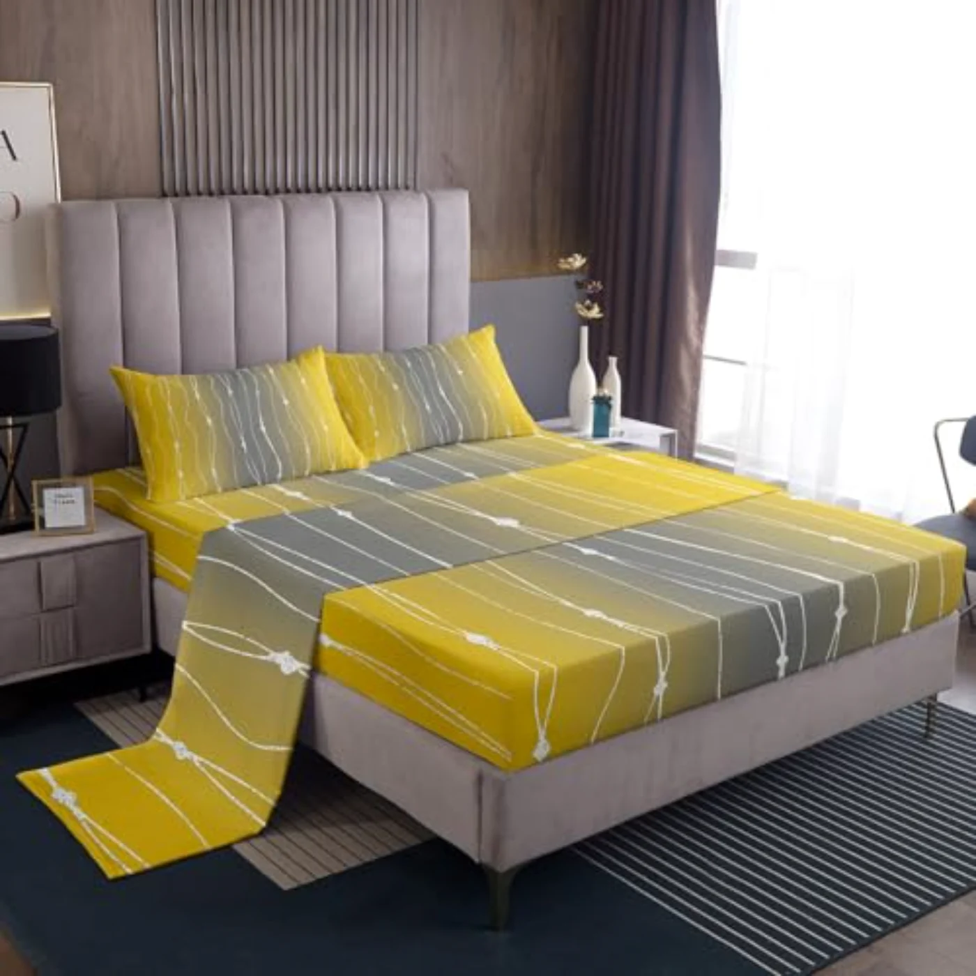 Yellow Grey Ombre Sheets Aesthetic Sheet Set, King