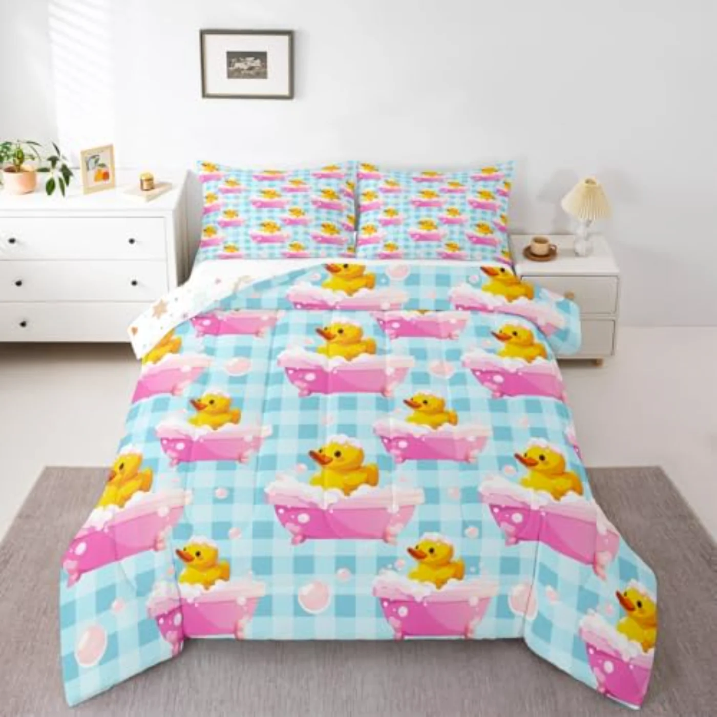 Boys Girls Blue Plaid Kids Quilt, Full
