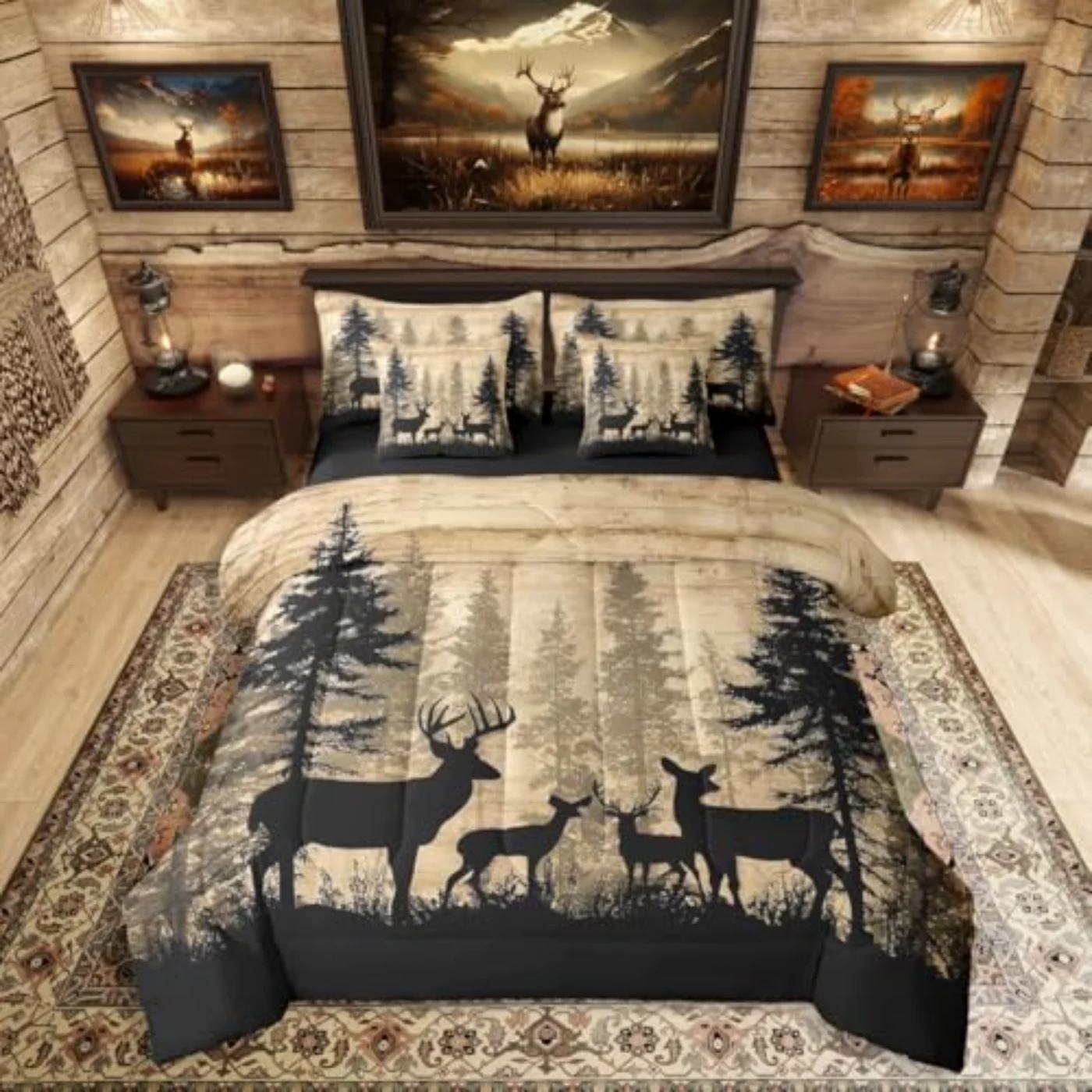 Rustic Woodland Deer Sheets Forest Comforter Set, Queen