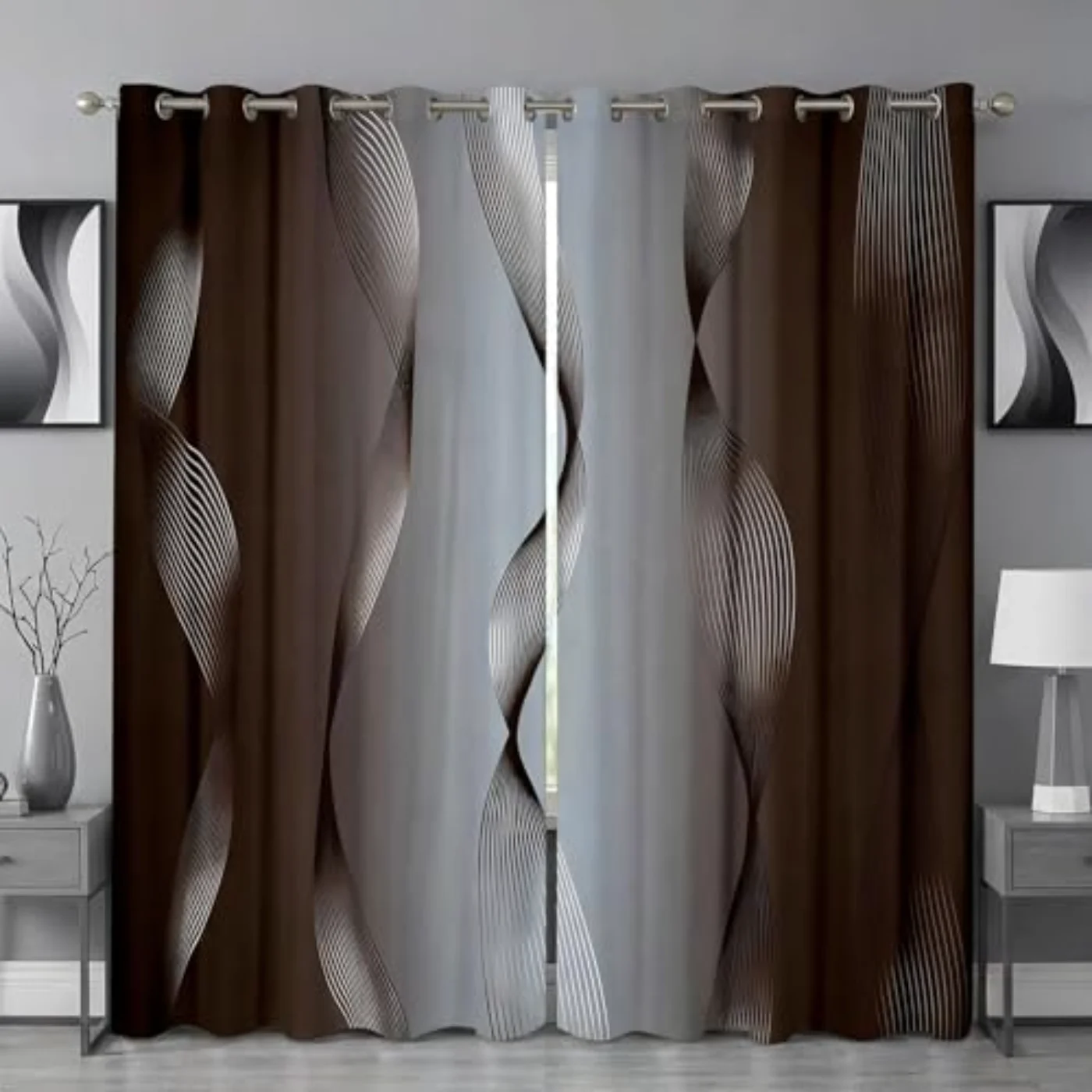 Gradient Terra Brown Grey Blackout Curtains