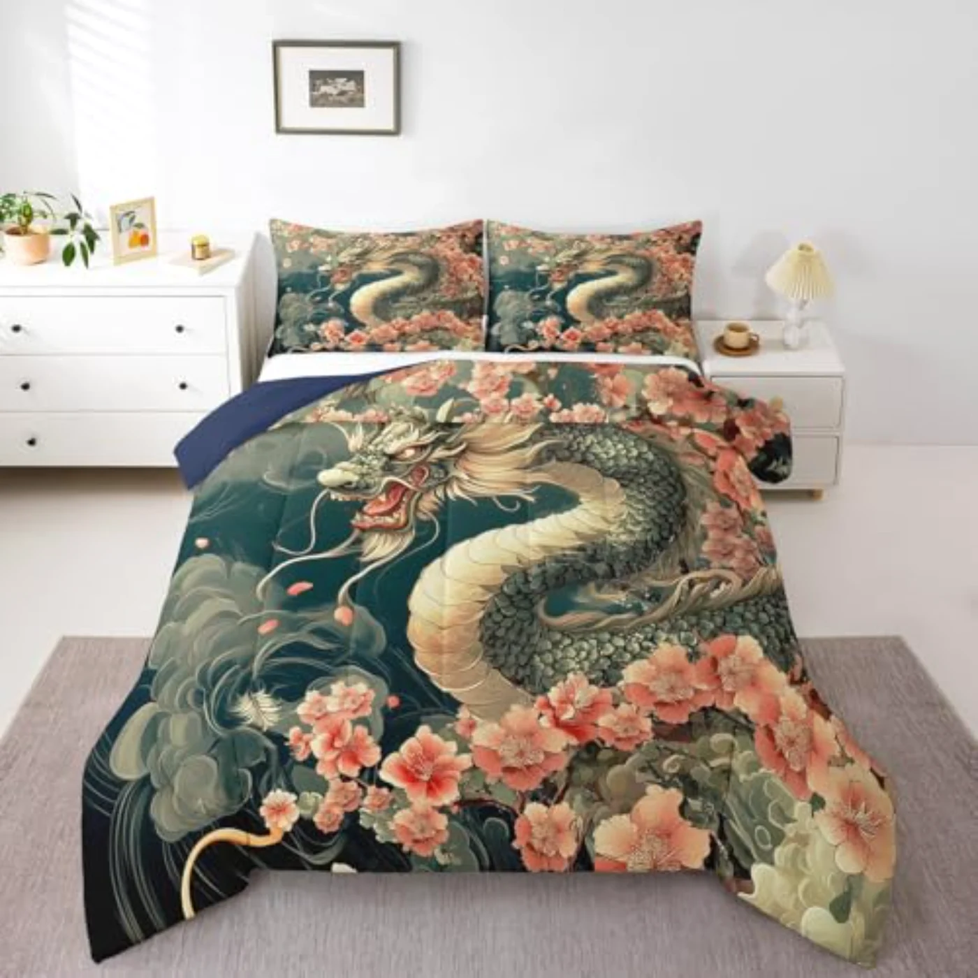 Dragon Japanese Style Down Magical Comforter Set, Queen