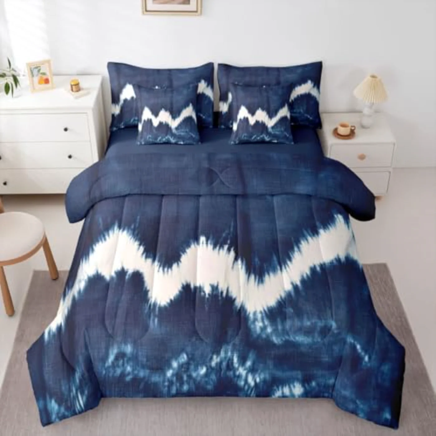 Blue Tie Dye Ethnic Style Comforter Set, King