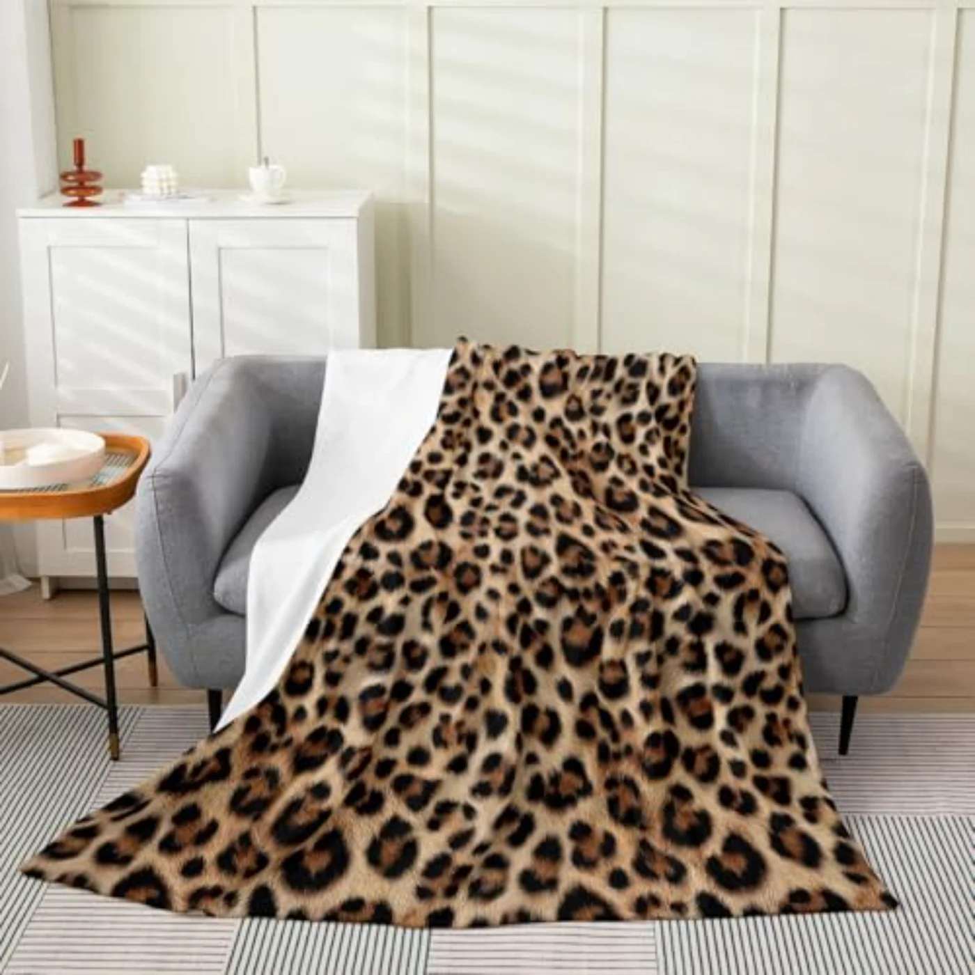 Leopard Print Flannel Blanket X90 Throw, Queen