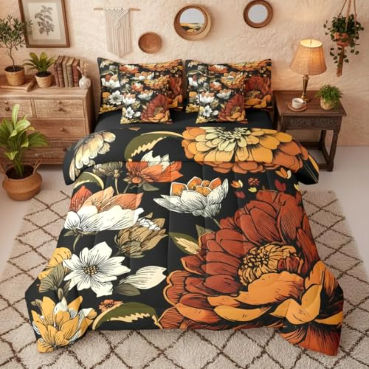Boho Floral In Bag Bohemian Comforter Set, King
