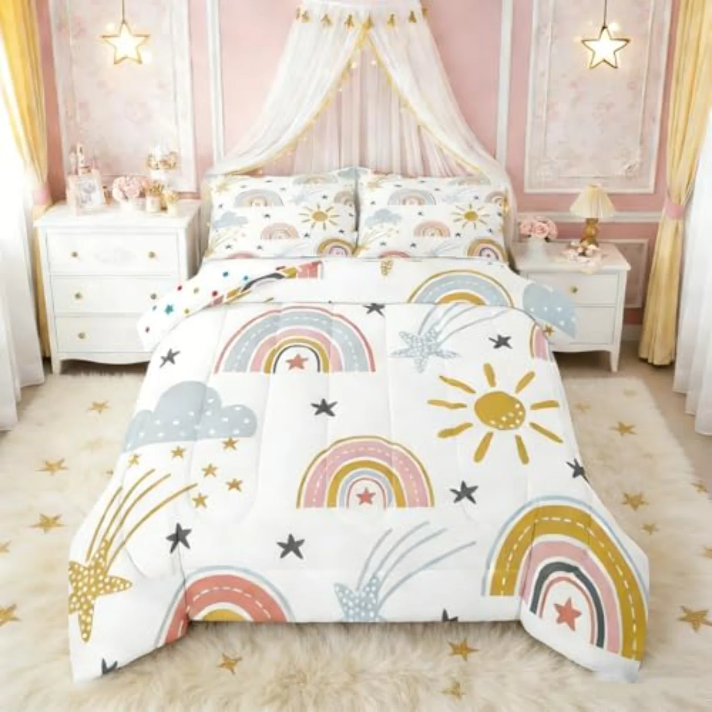 Girls Rainbow Comforter Set, Twin