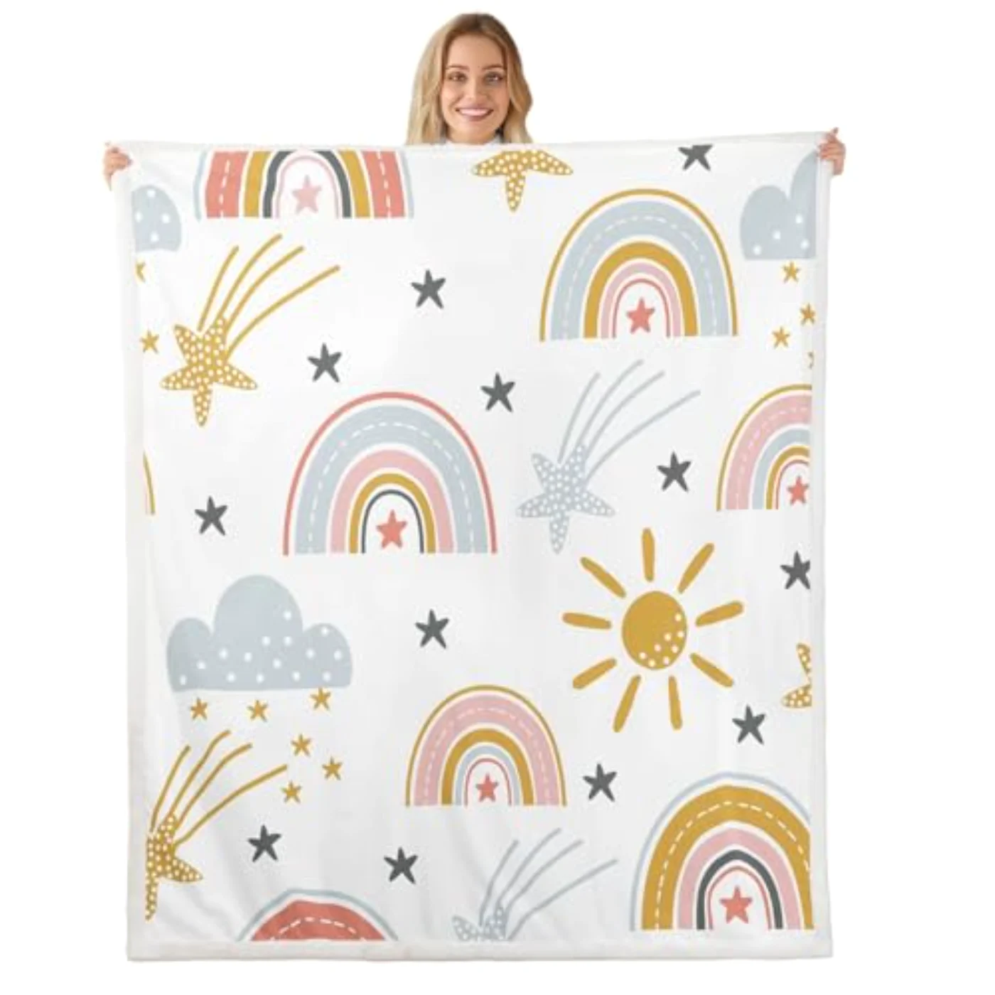 Girls Rainbow Blanket Sun Stars Throw