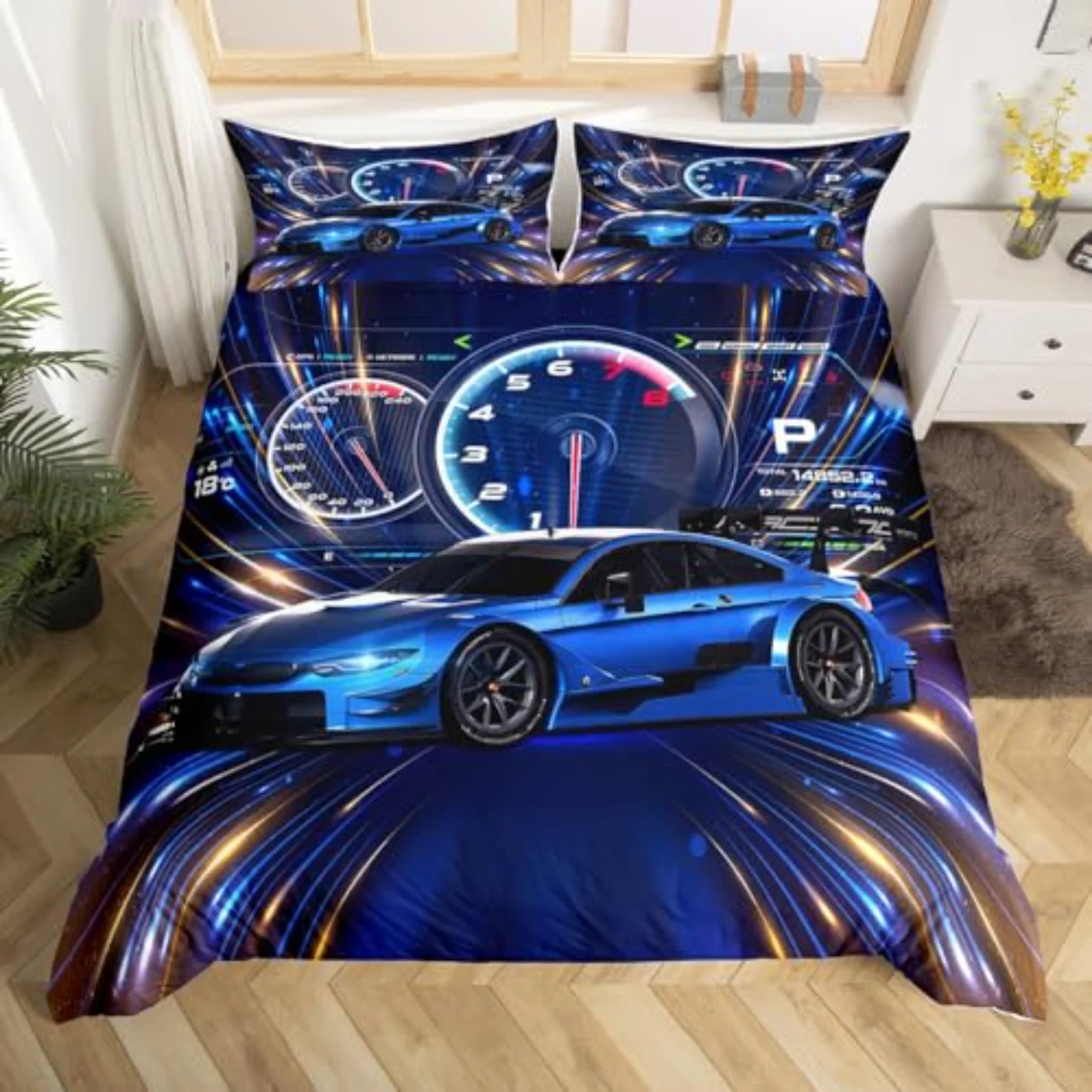 Blue Race Car Extreme Speed Duvet Cover, Full