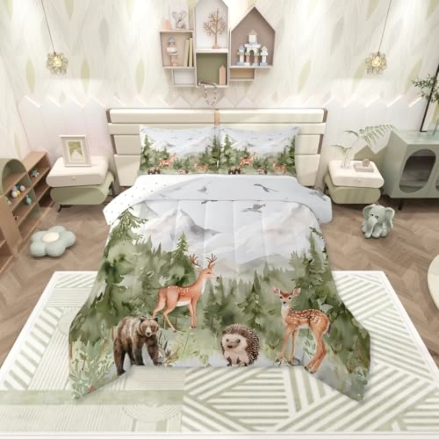 Giant Mountain Forest Woodland Deer Comforter Set, Twin