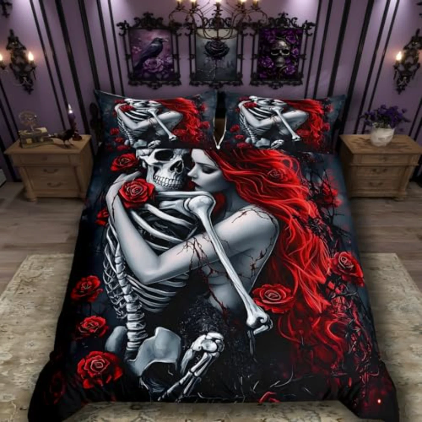 Gothic Red Rose Comforter Set, Queen