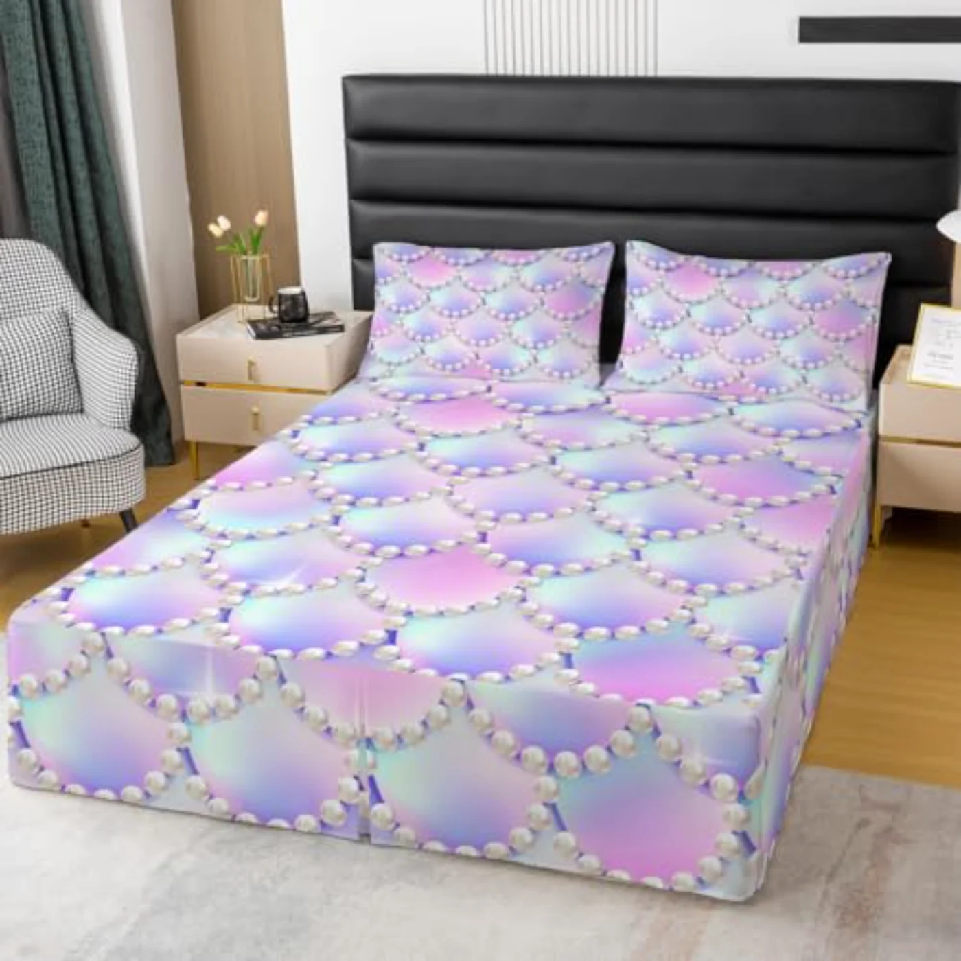 Mermaid Scale Skirt Split Corners Comforter Set, Twin