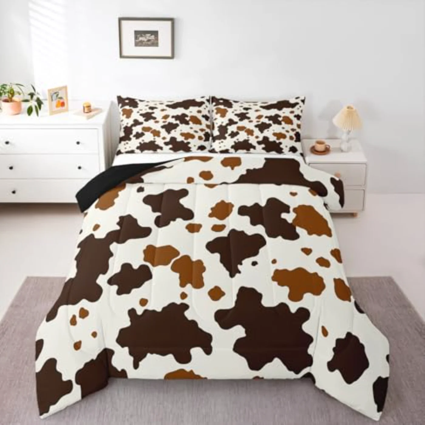 Cow Print Cowhide Boys Girls Comforter Set, King