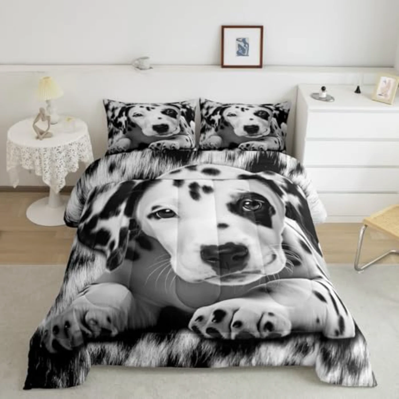 Cute Dog Western Cowhide Black Quilt, Twin