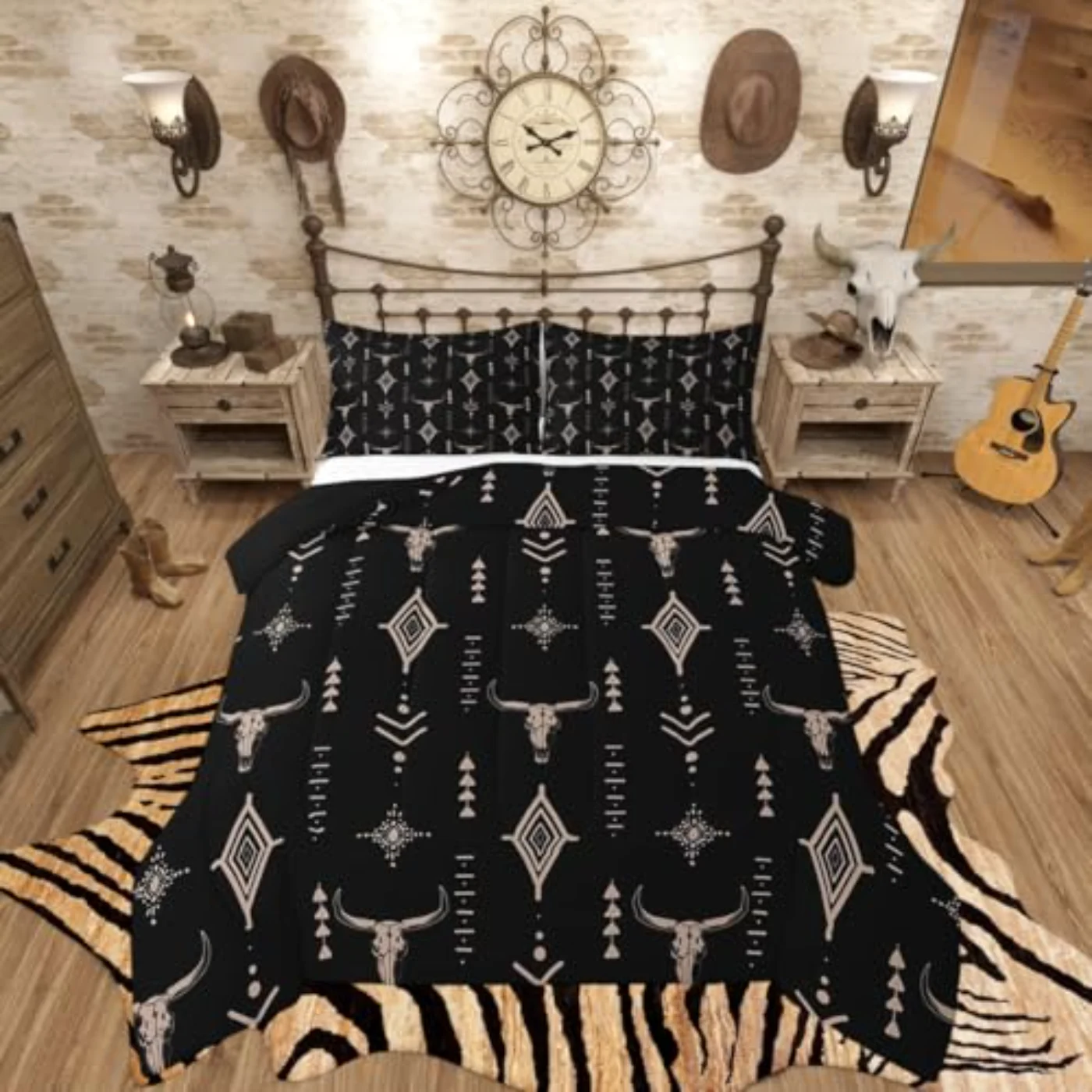 Boho Aztec Bull Skull Teens Comforter Set, Full
