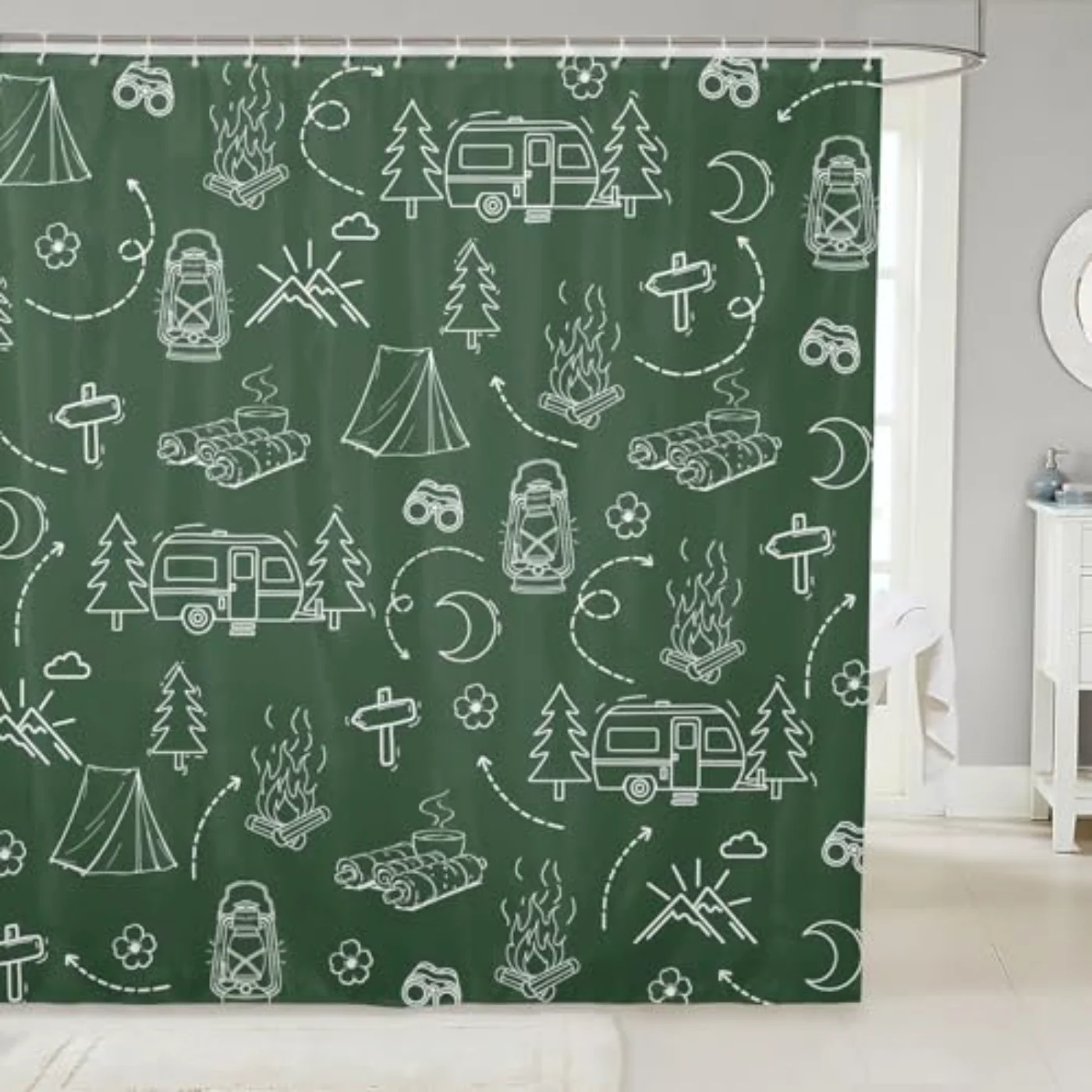 Happy Camping Bathroom Curtain Kids Shower Curtain