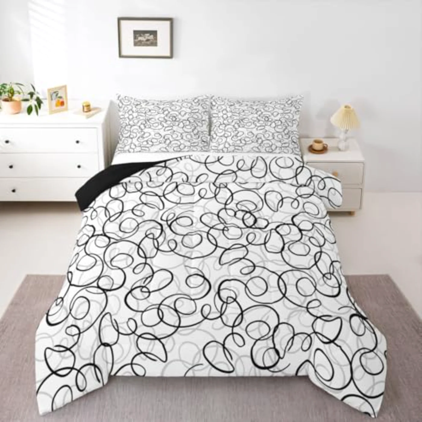 Geometric Black Gray White Abstract Comforter Set, Twin