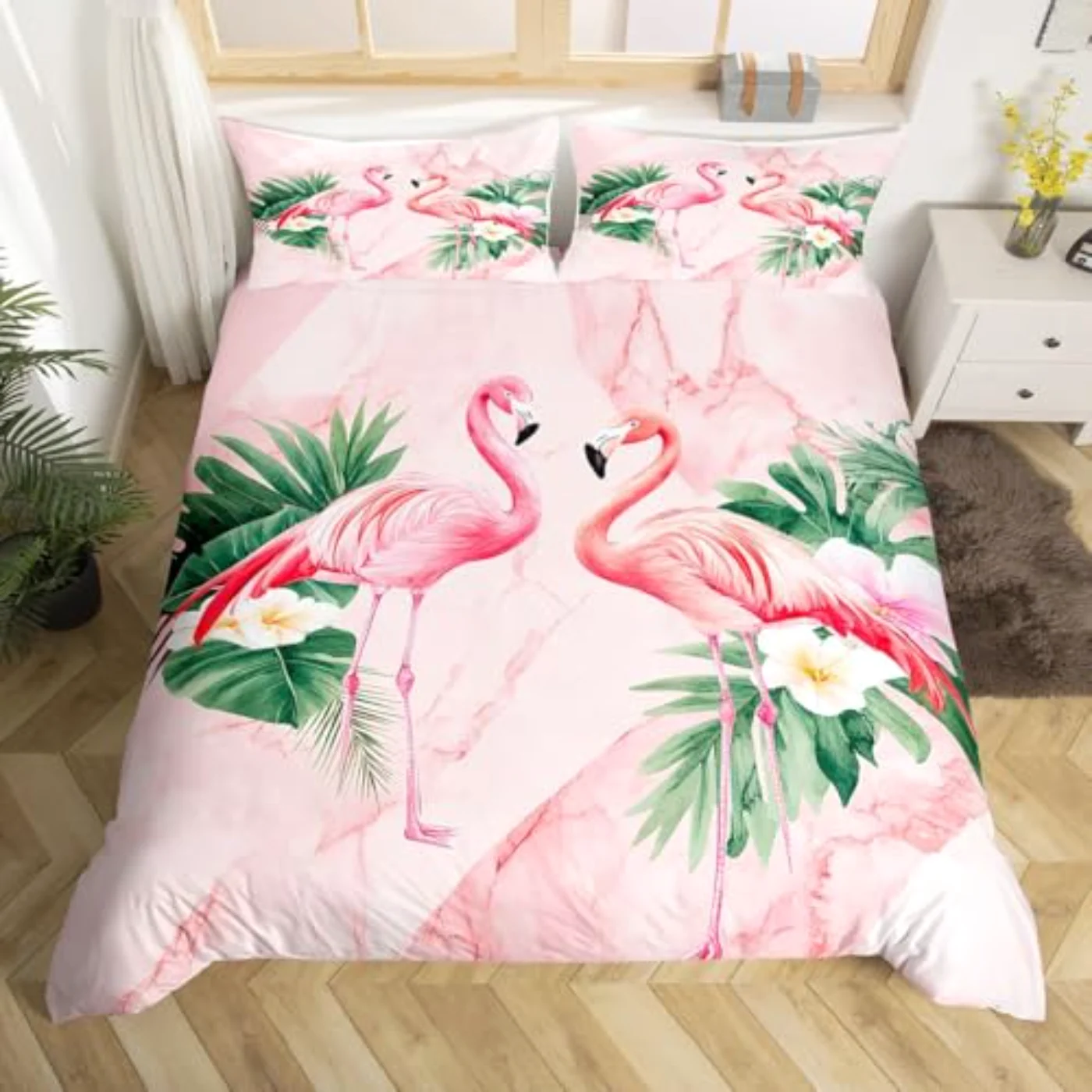 Animal Flamingo Pink Flamingo Flamingo Duvet Cover, Queen
