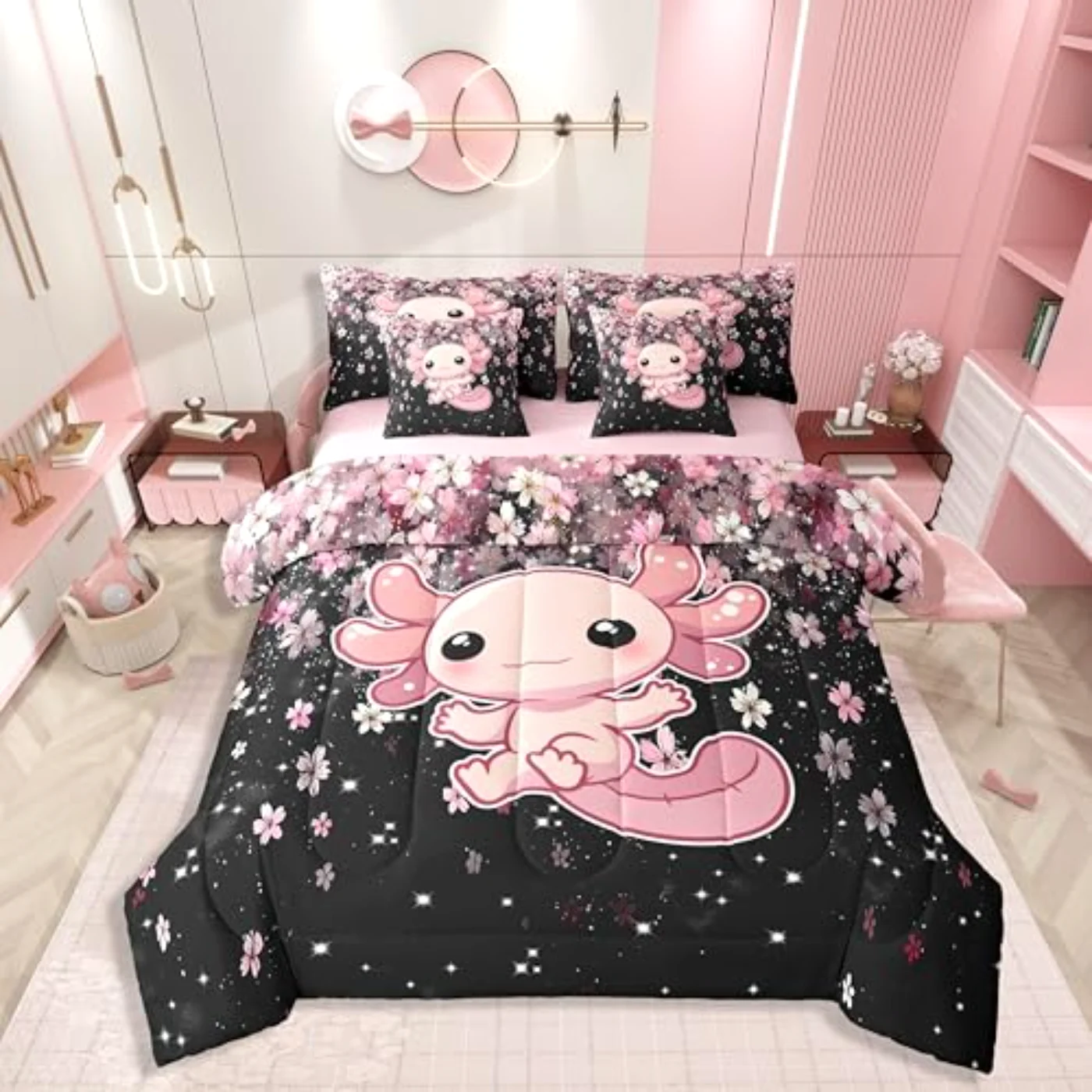 Pink Axolotl - Romantic Cherry Comforter Set, Full