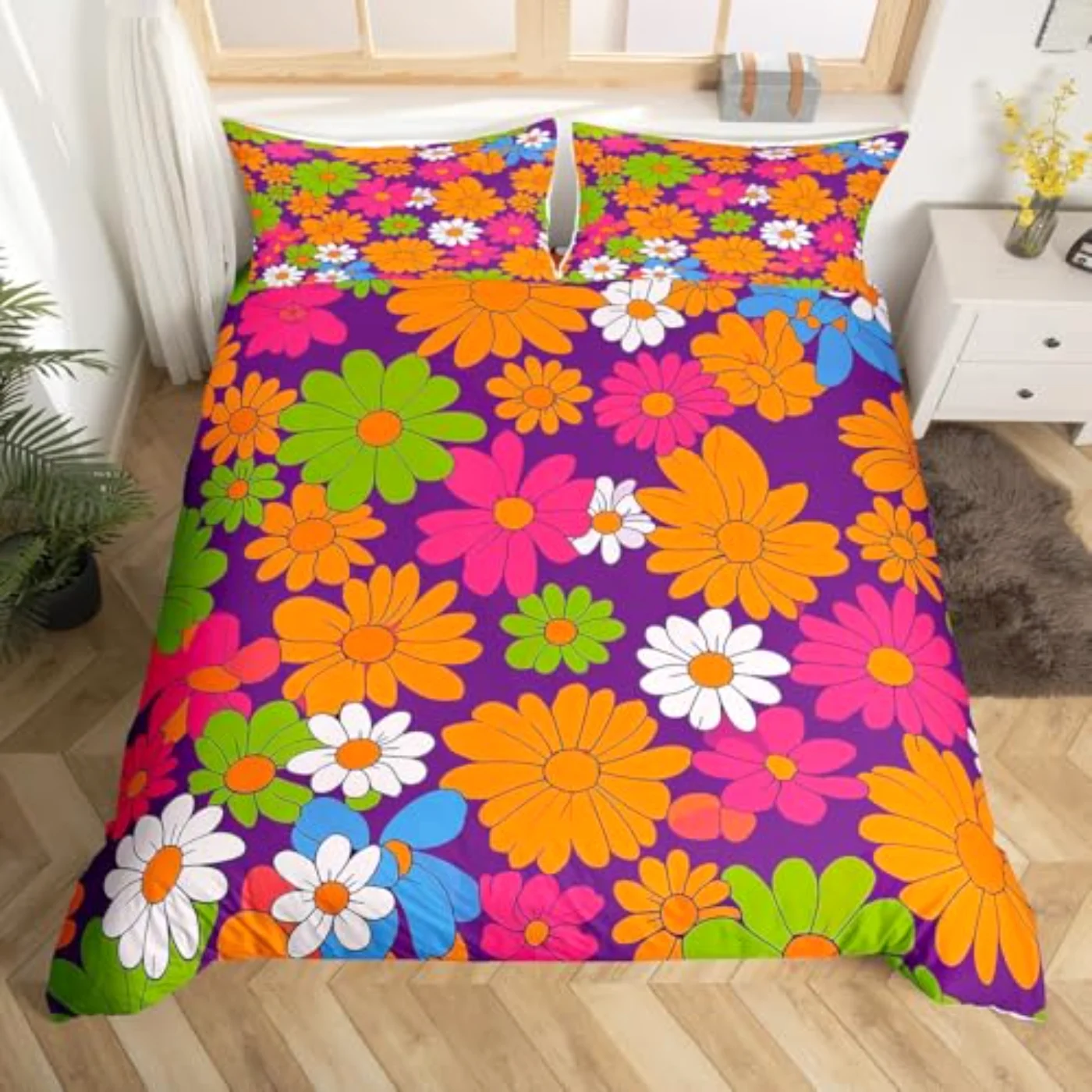 Colorful Vintage Floral Duvet Cover, Twin