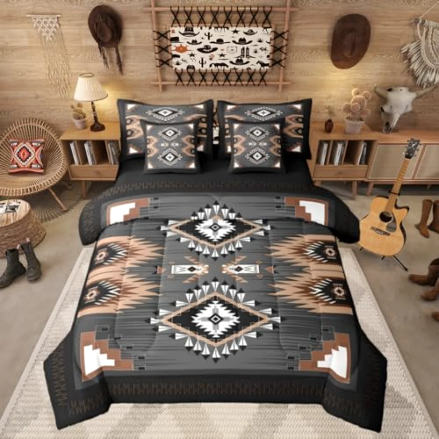 Western Aztec Boys Rustic Southwestern Comforter Set, Queen