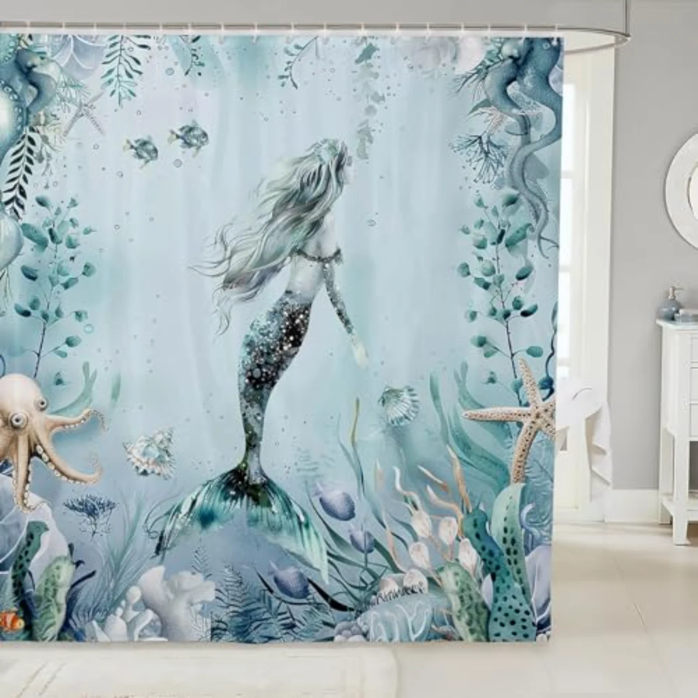 Mermaid Shower Curtain Teal Blue Shower Curtain