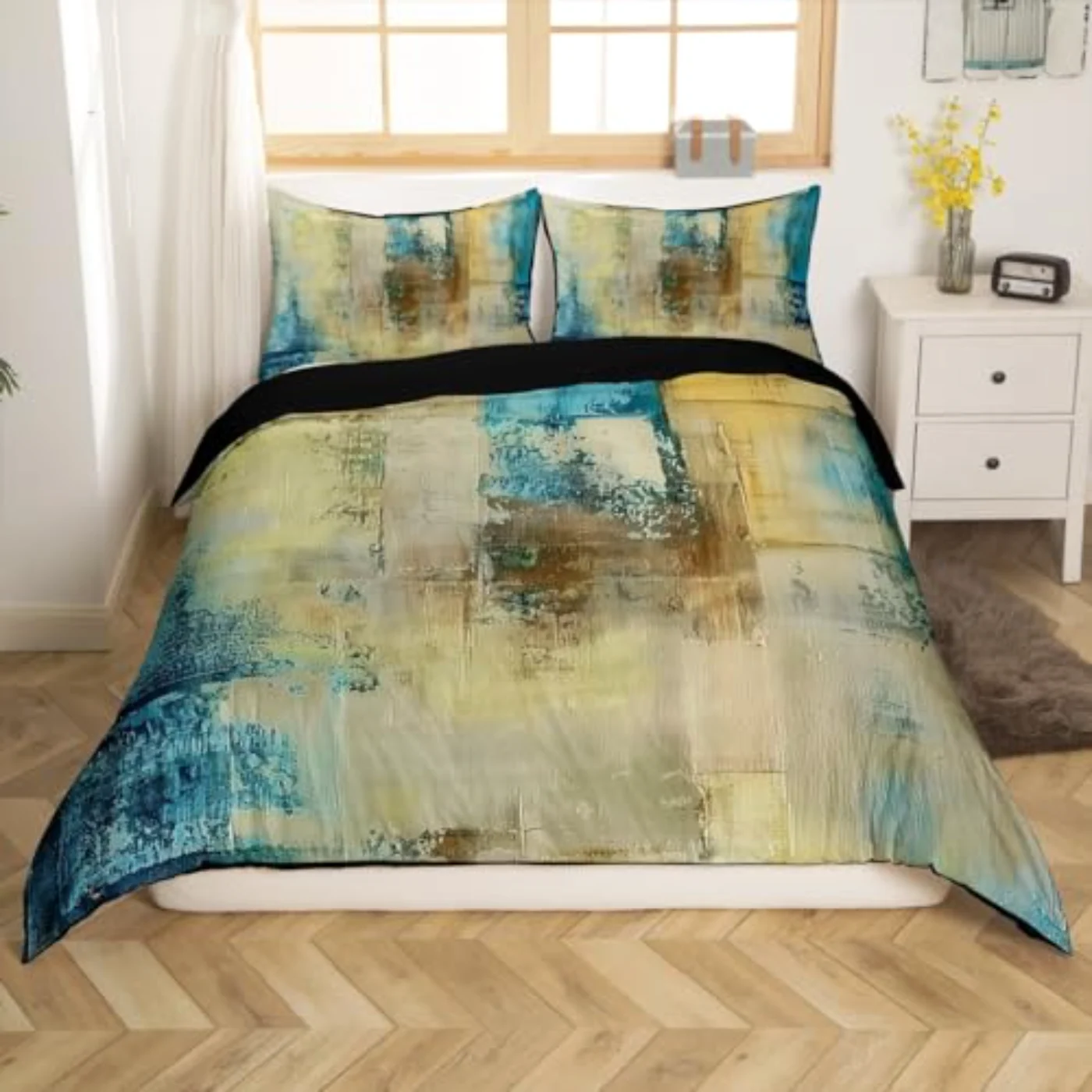 Olive Grey Watercolor Retro Ombre Duvet Cover, Queen