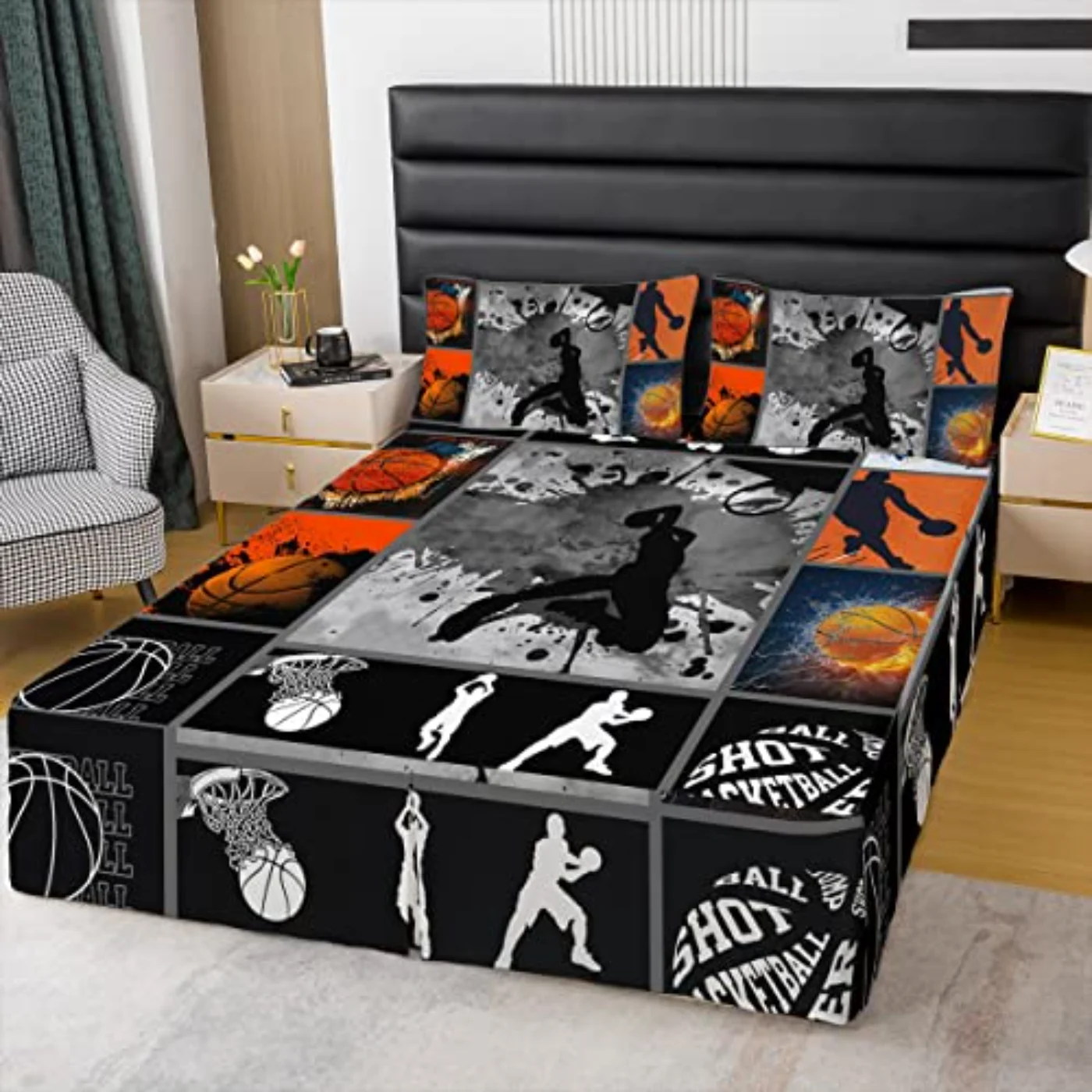 Water Fire Basketball Skirt Comforter Set, Twin