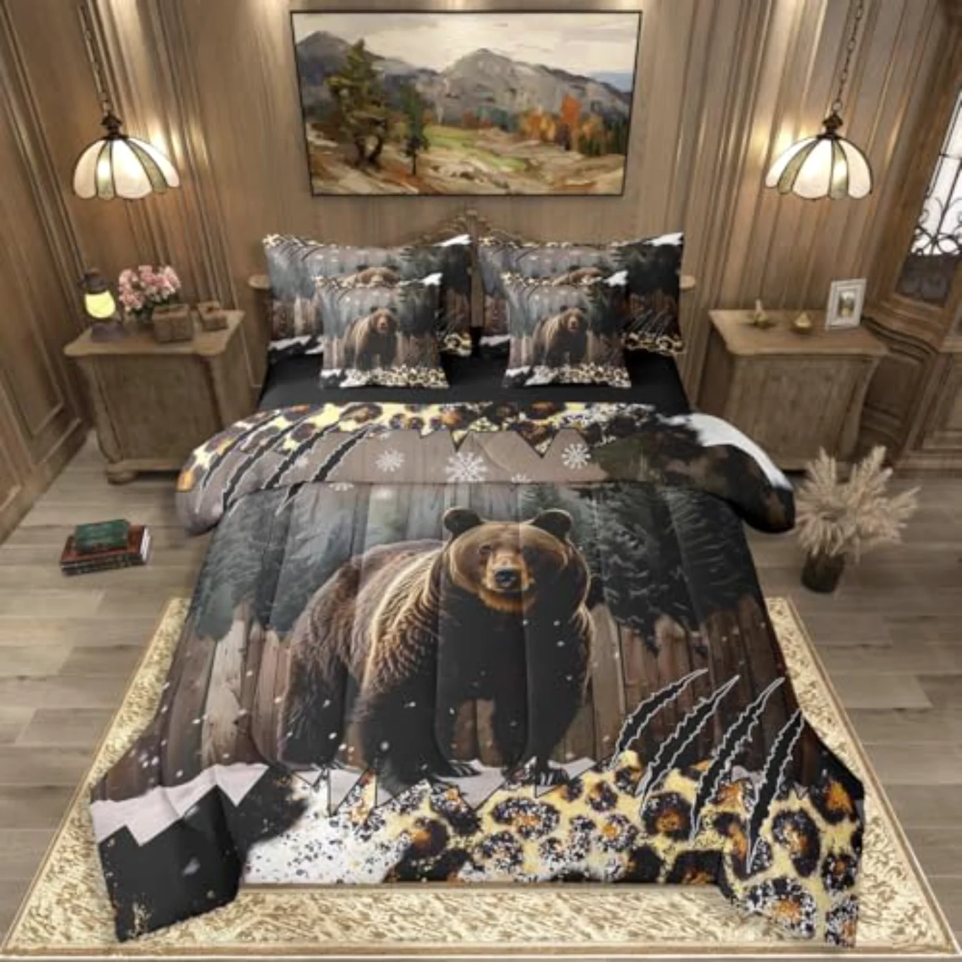Cabin Lodge Sheets Rustic Hunting Comforter Set, Queen