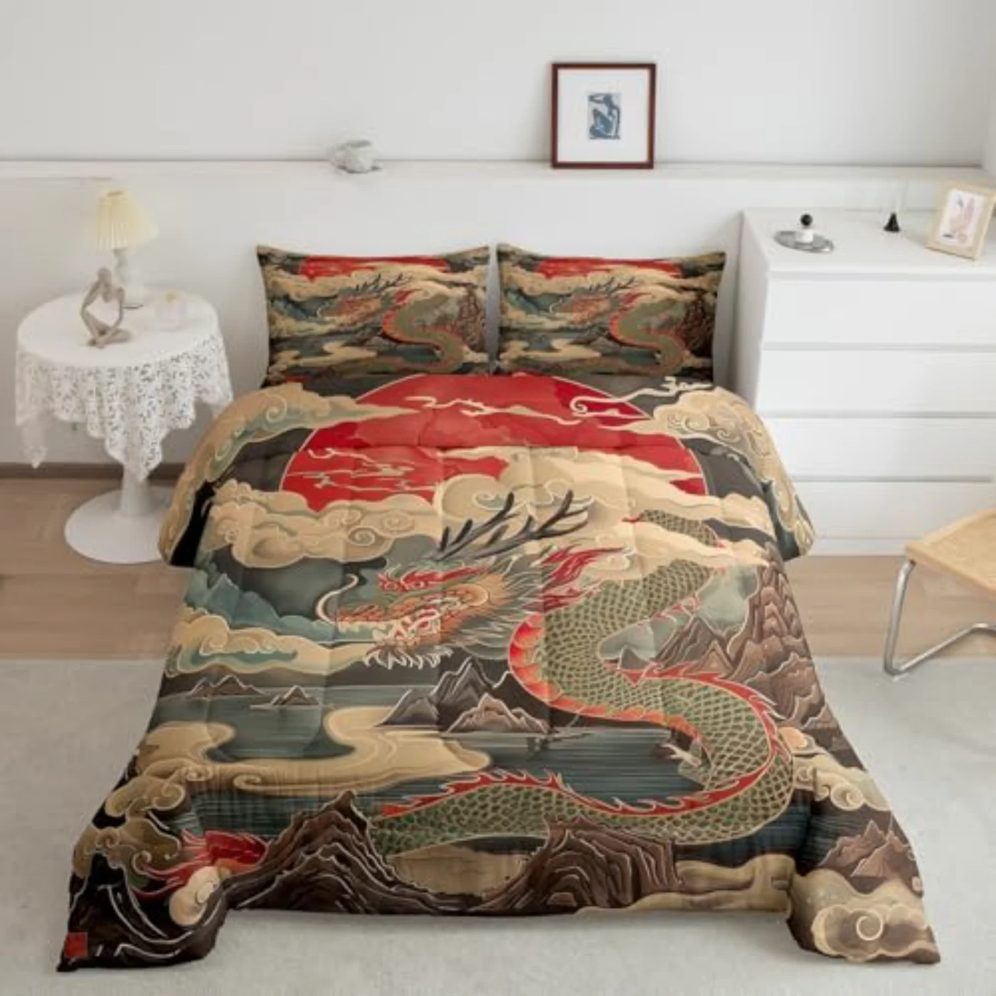 Oriental Dragon Japanese Style Quilt, Queen