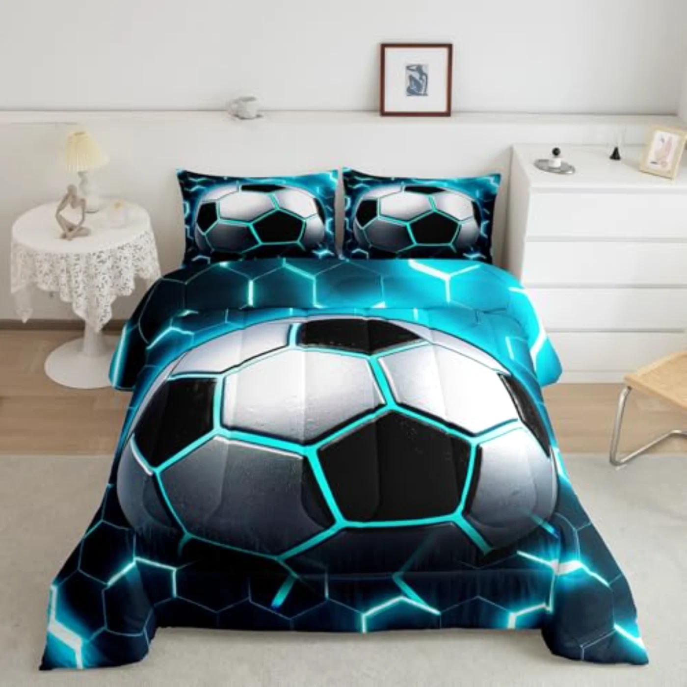 Boys Football Soccer Insert Modern Quilt, Queen