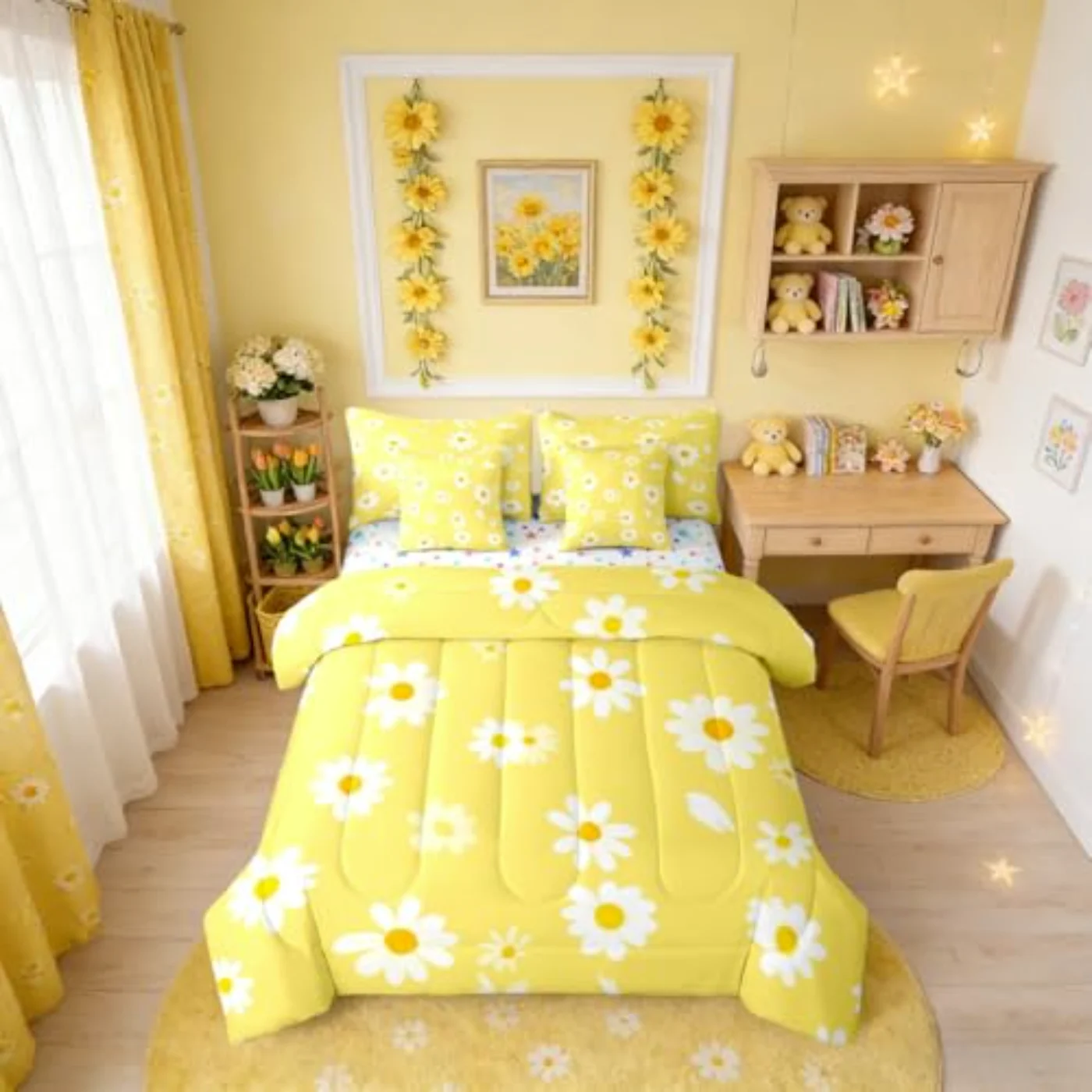 Cute Daisy Teen Girls White Comforter Set, Twin