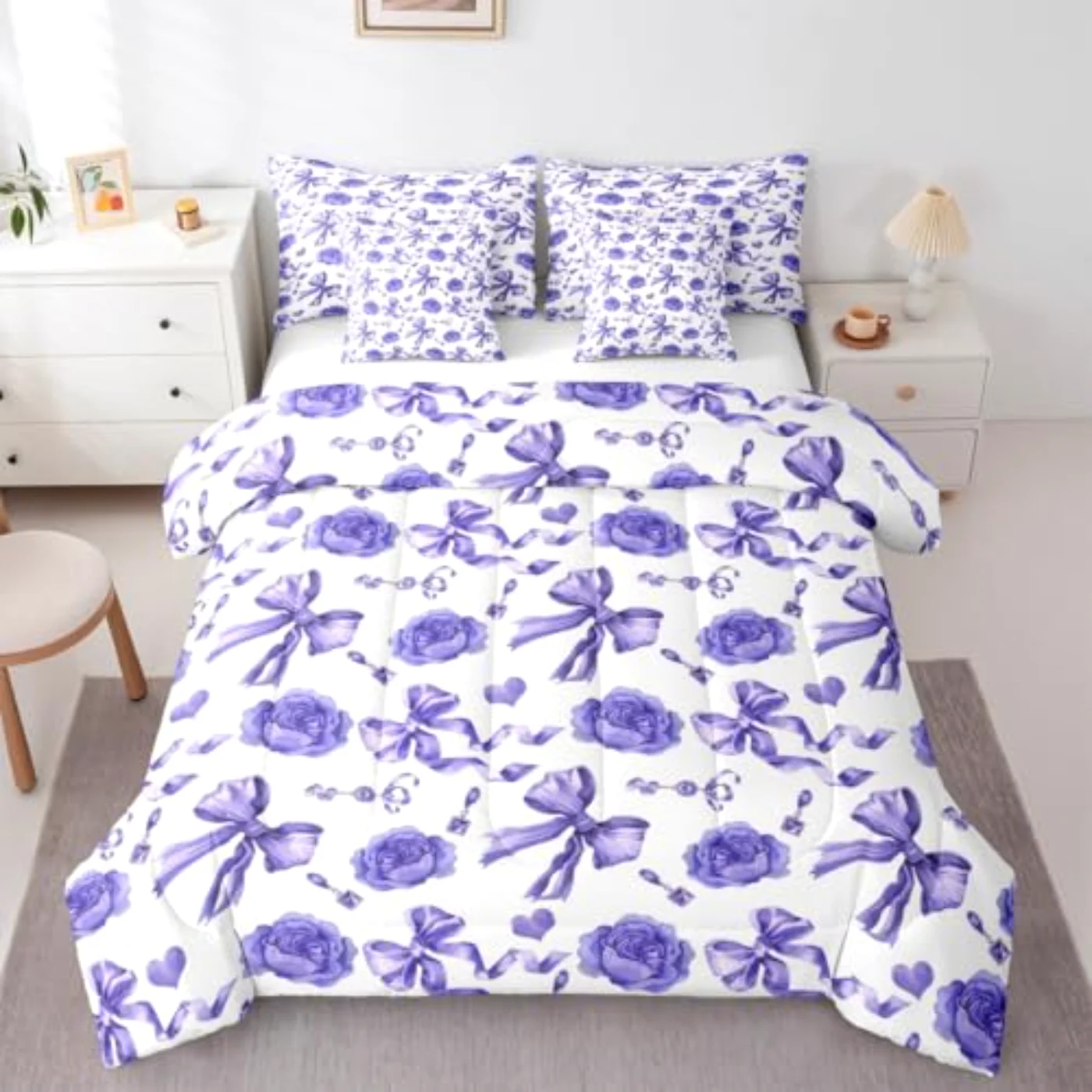 Bowknot Sheets Rosy Ribbon - Comforter Set, Queen