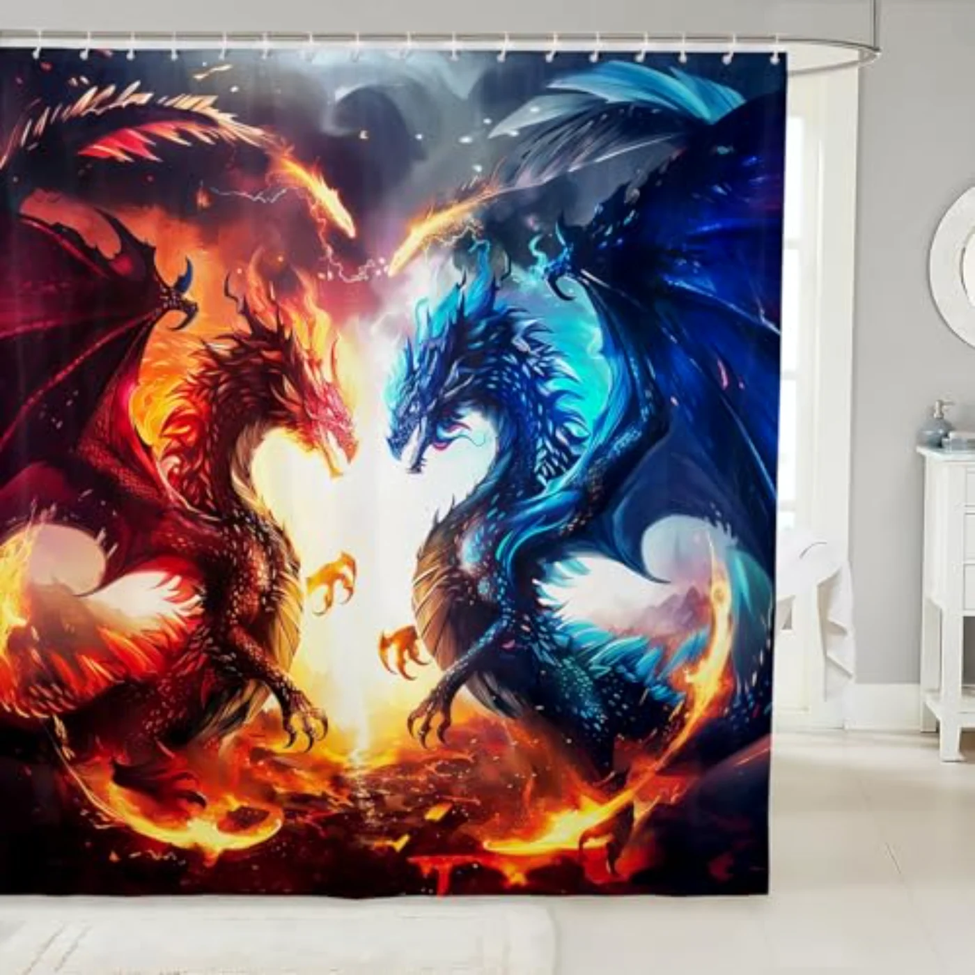 Fire Ice Dragon Bathroom Shower Curtain